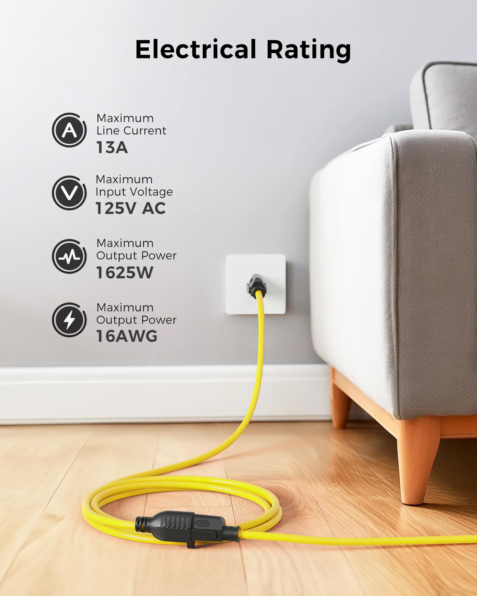 [Ul Listed] Cable Matters 2 Pack 16 Awg Heavy Duty 13A Power Extension Cord   6Ft, 3 Prong Power Cord Extension, Nema 5 15P To N
