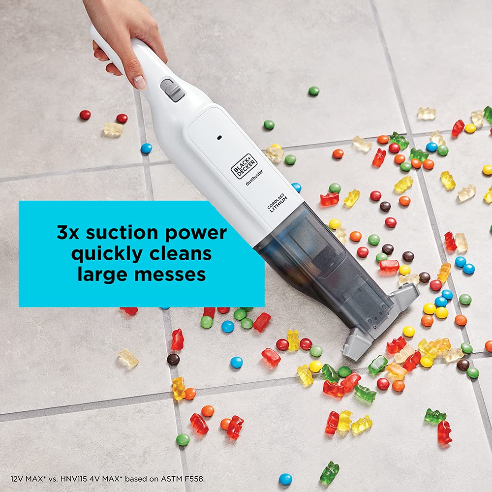 BLACK+DECKER 12V MAX Handheld Vacuum, Cordless Dustbuster® AdvancedClean, Model HLVC315B10, White
