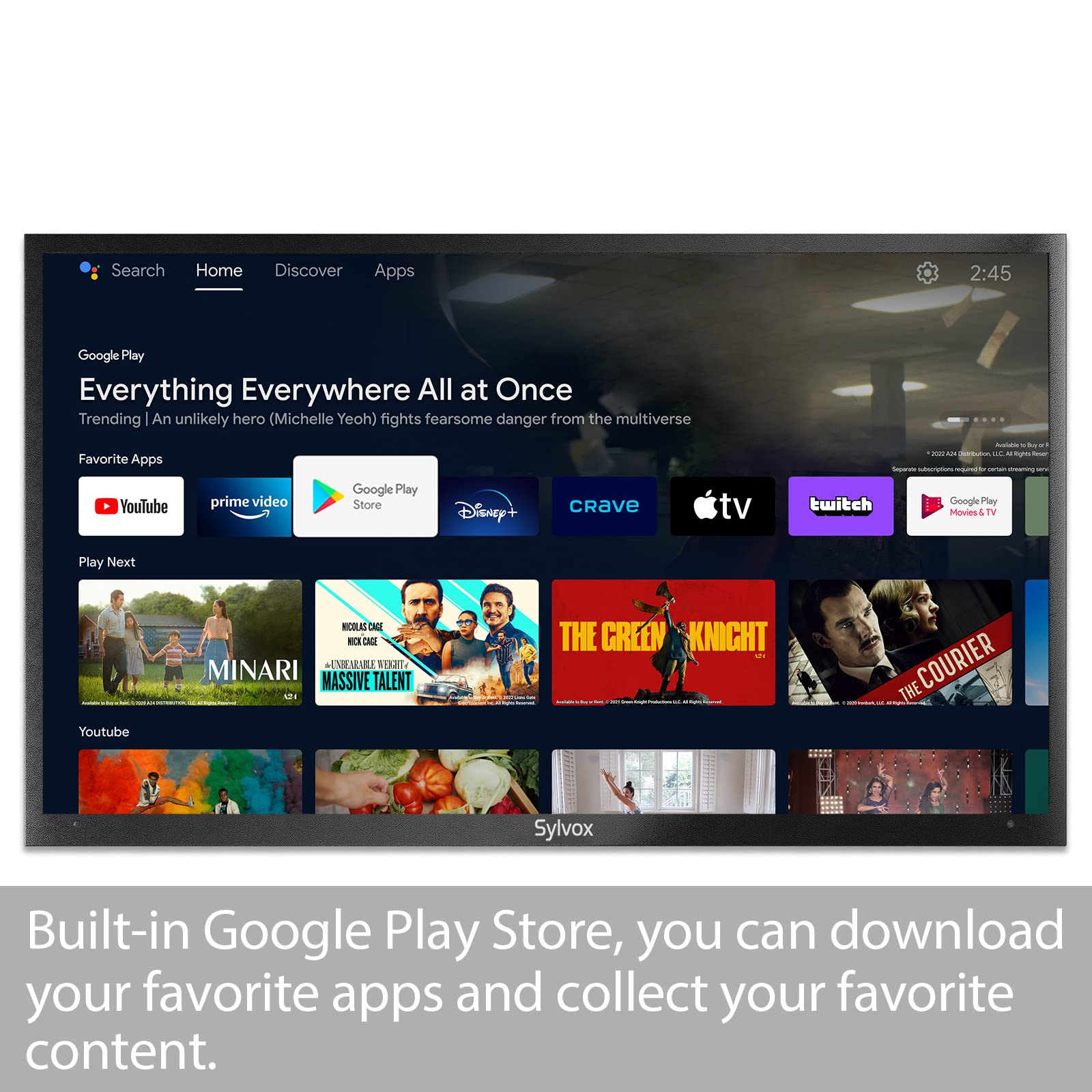 Sylvox 55'' Outdoor Smart Tv, New Android Tv Weatherproof 4K Led Tv, Built In Chromecast Voice Assistant Dual Speakers High Brig