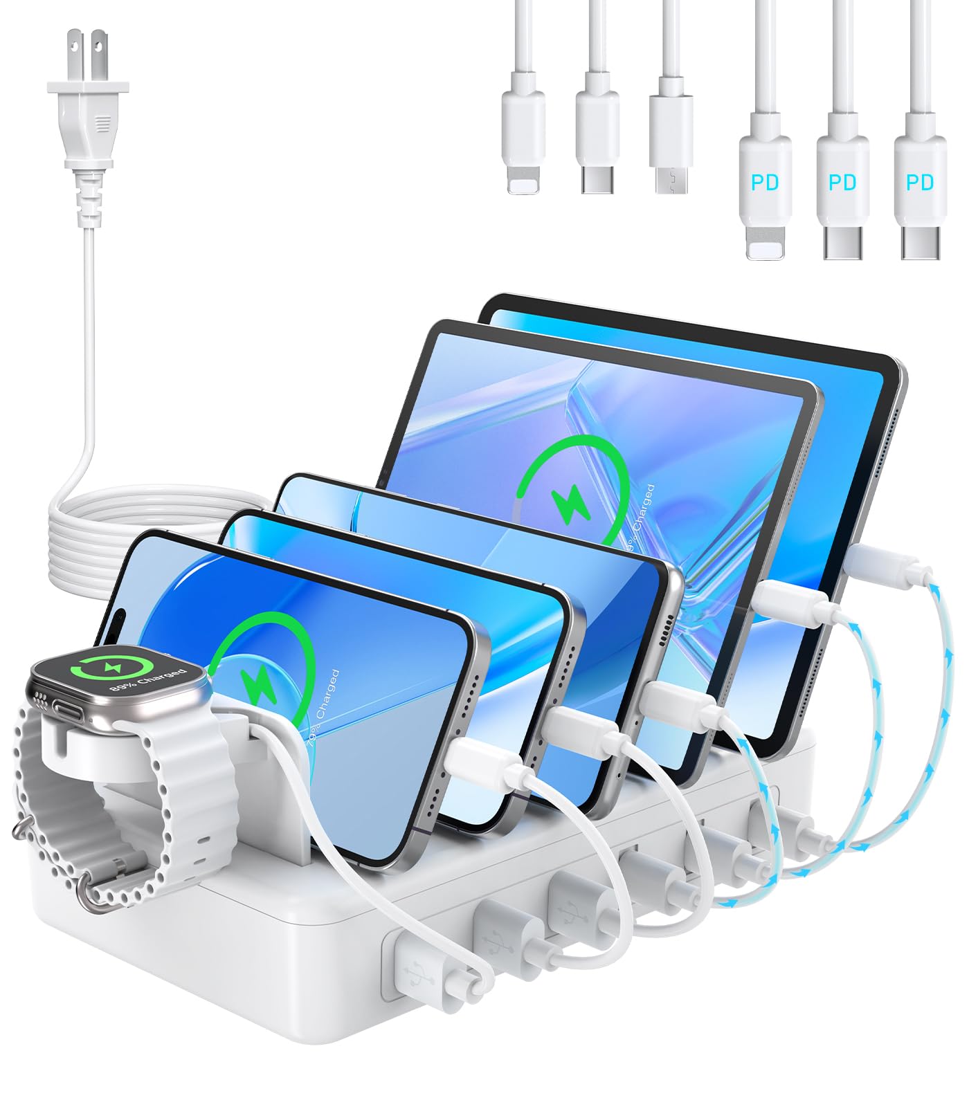 96W Charging Station for Multiple Devices,CREATIVE DESIGN 6 Ports USB C Charging Station with 3 PD 20W USB-C,Multi Charger Stati