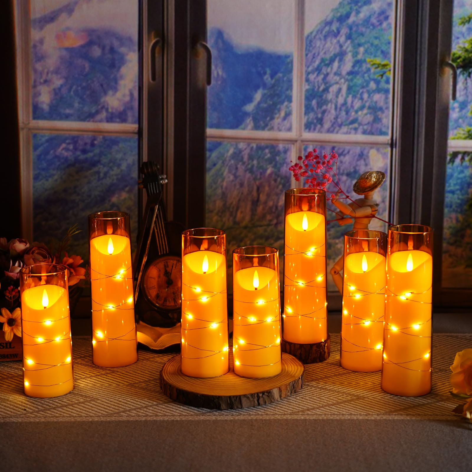 Eebuss Flameless Candles,Pack Of 9 Battery Operated Candles,With Recessed Light String,Flameless Candles With Remote,Suitable Fo