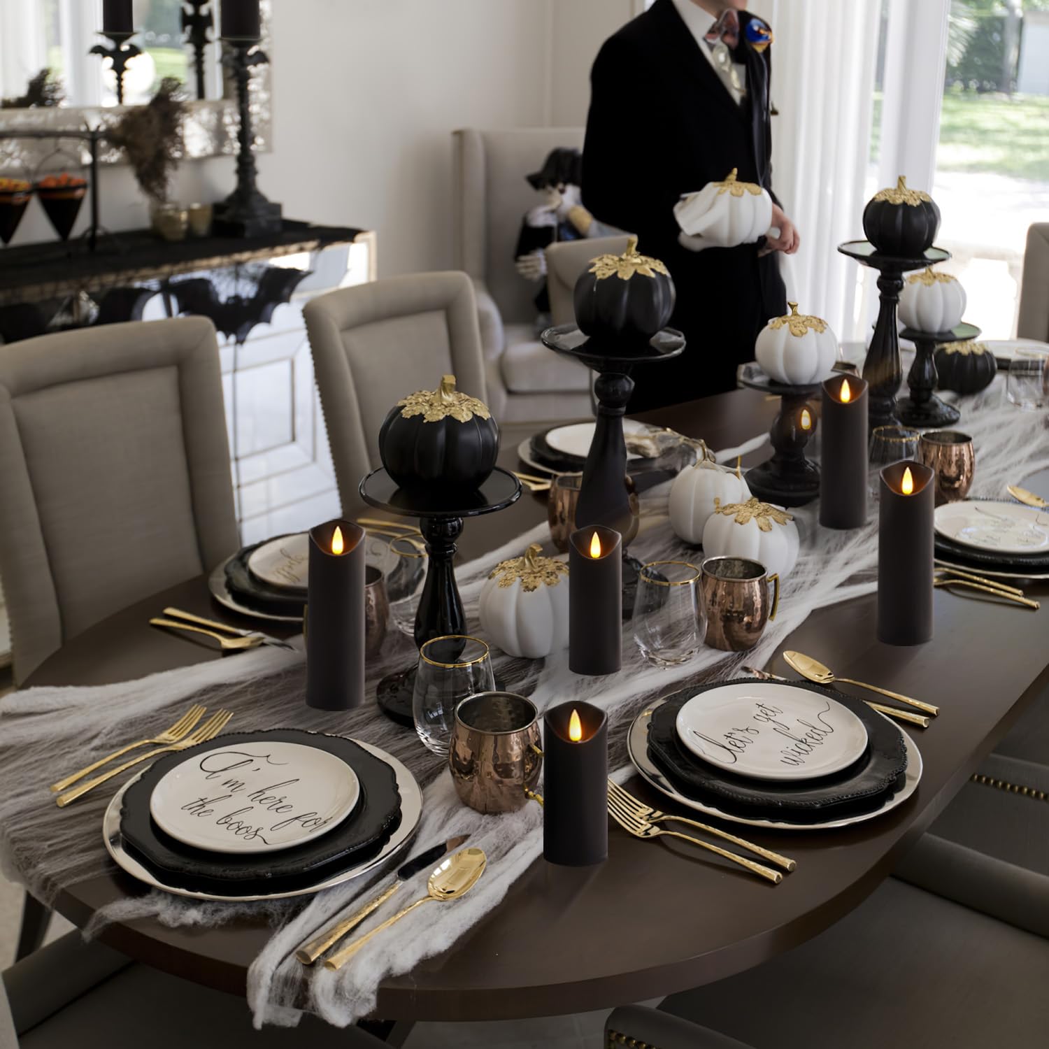 Homemory Black Flameless Candles, Halloween Candles, Battery Operated Candles, Led Pillar Candles With Remote Control And Timers