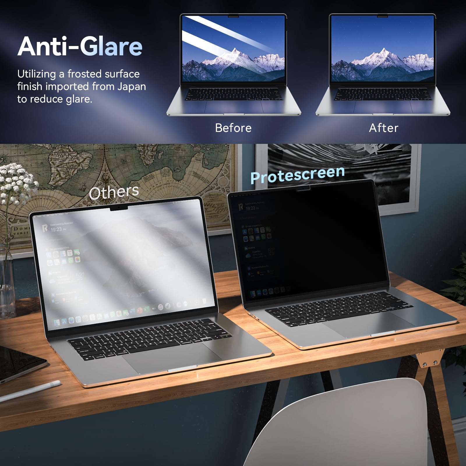 Privacy Screen Protector Compatible With Macbook Air M2 13.6 Inch (2022 Release), Easy On/Off Removable Anti Spy Blue Light Glar