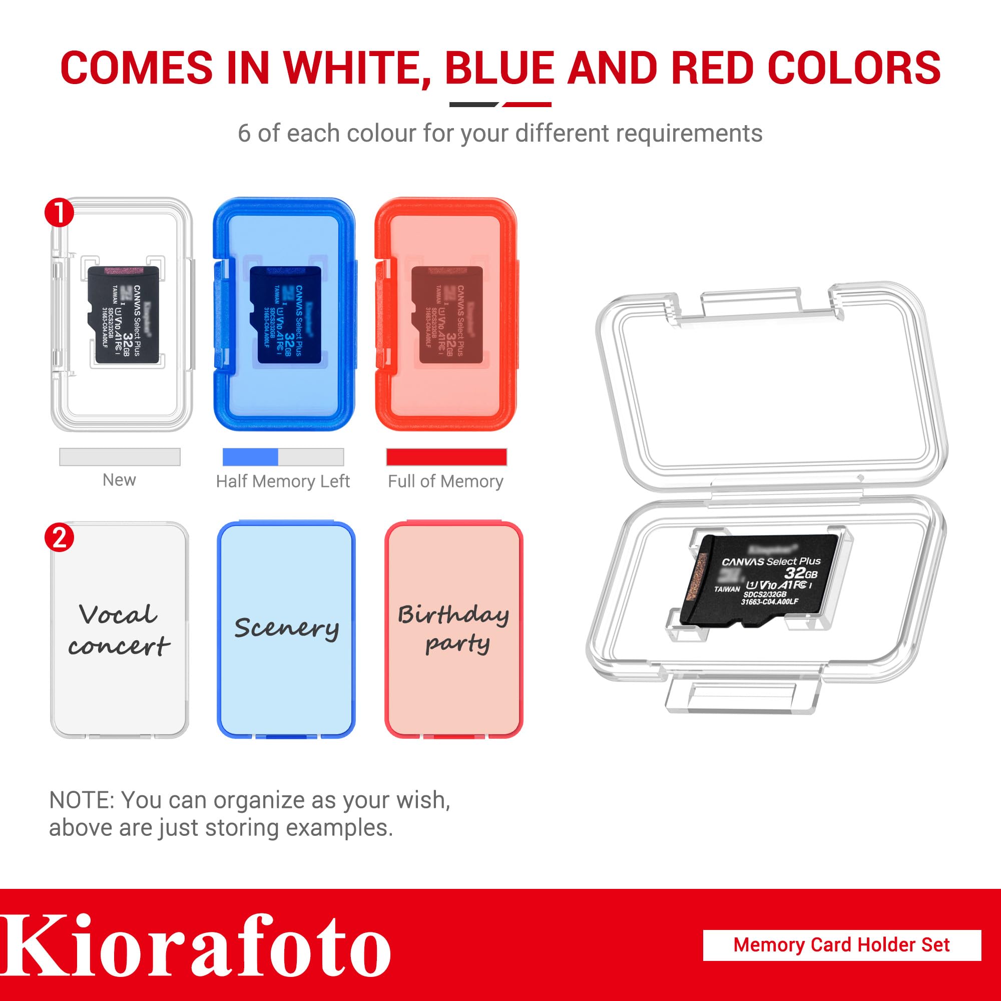 Kiorafoto 18 Pcs Multi Color Clear Plastic Memory Card Holder Case For 18 Micro Sd Sdxc Sdhc Tf Cards, Transparent Microsd Msd M