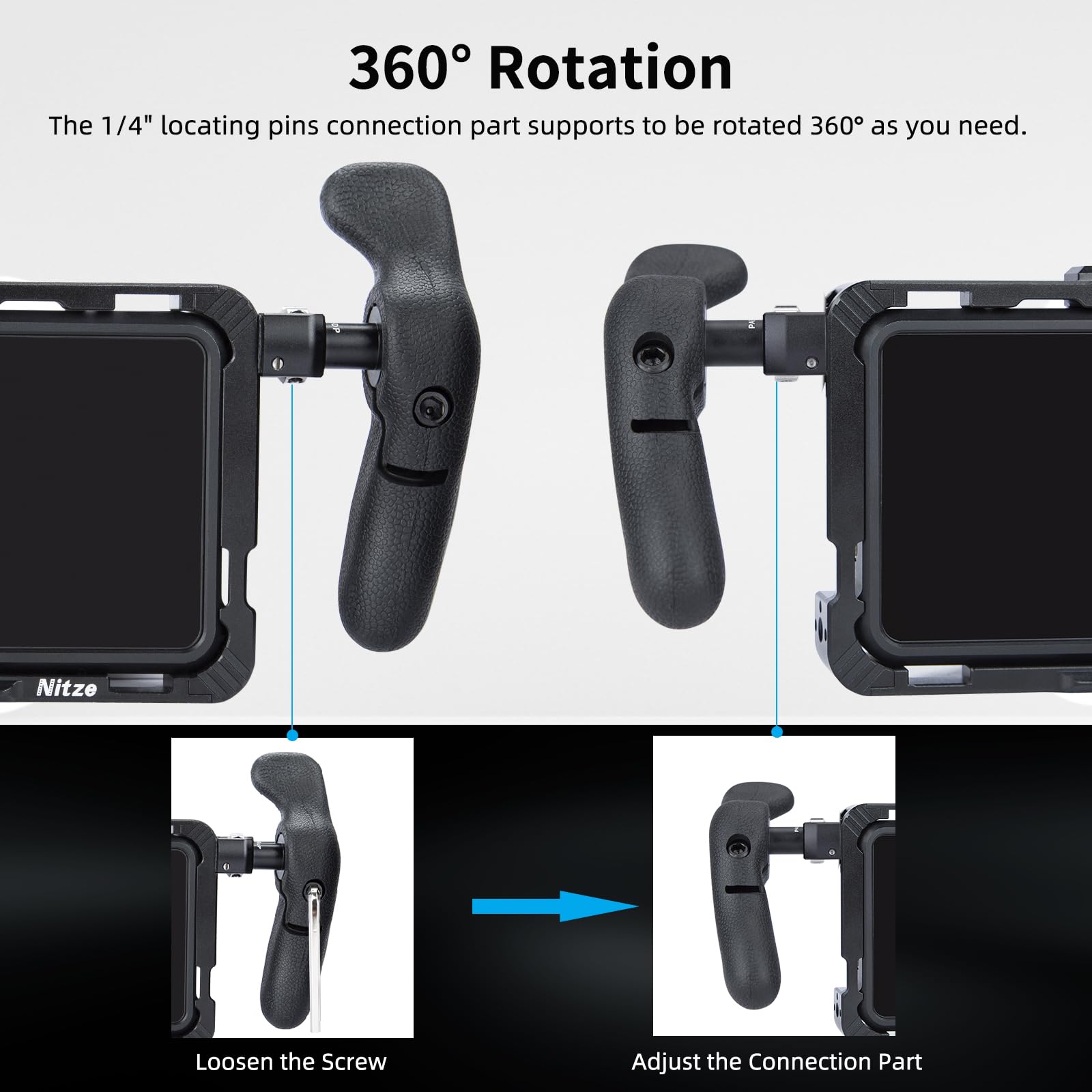 Nitze Side Handle Kit With 1/4' Screw And Detachable Locating Pins, Lightweight Side Handle For Smartphone Cage, Ipad Cage And Monitor Cage   Pa32D