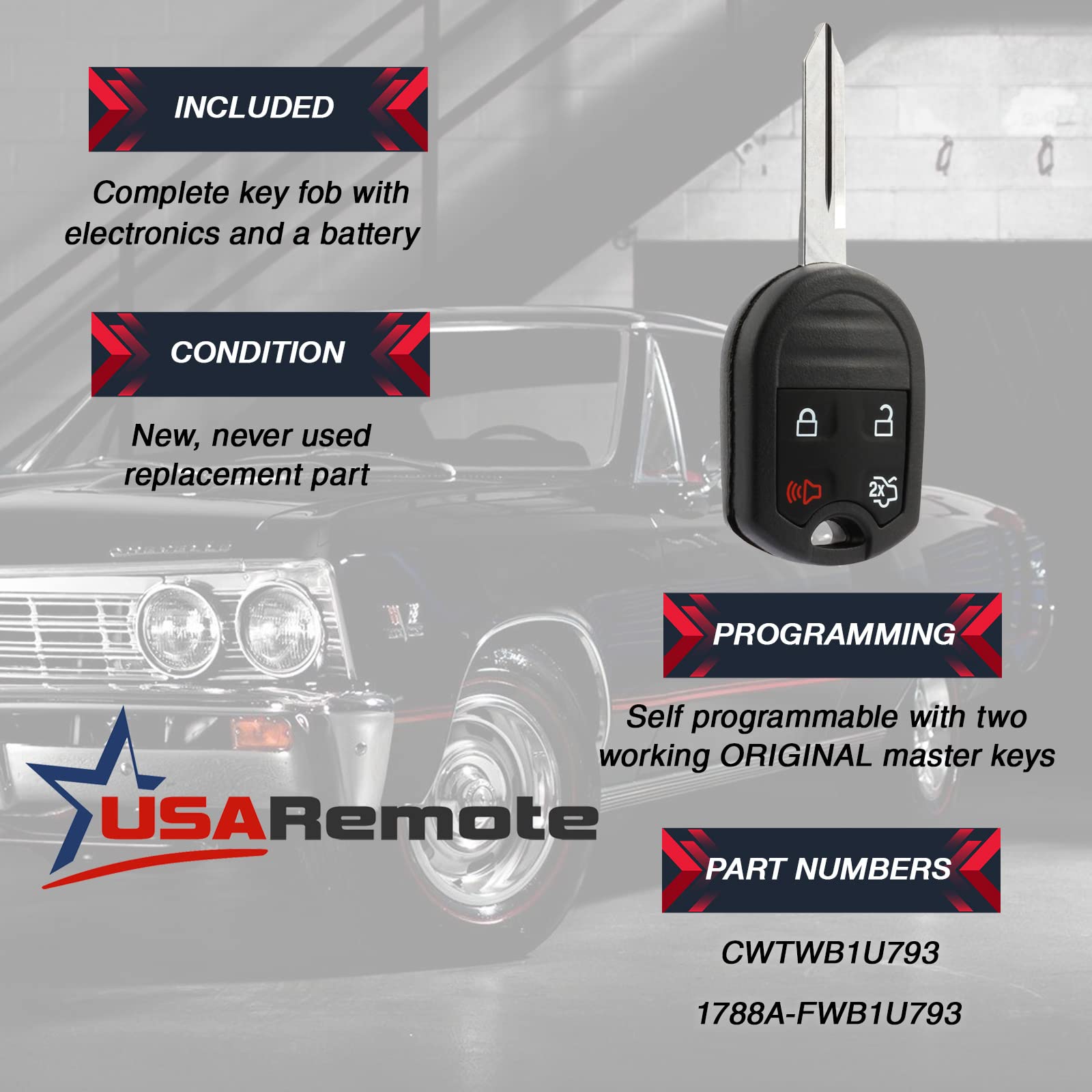 Car Key Fob Keyless Entry Remote Fits Ford, Lincoln, Mercury, Mazda (Cwtwb1U793 4 Btn)   Guaranteed To Program