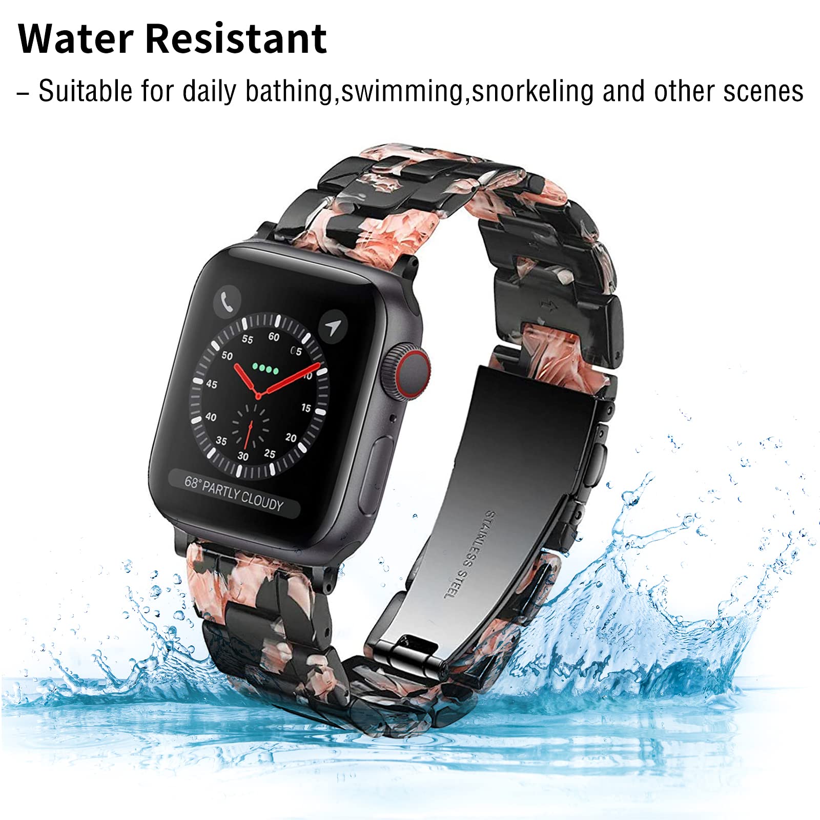 Hopo Compatible With Apple Watch Band 38Mm 40Mm 42Mm 44Mm Thin Light Resin Strap Bracelet With Stainless Steel Buckle Replacemen