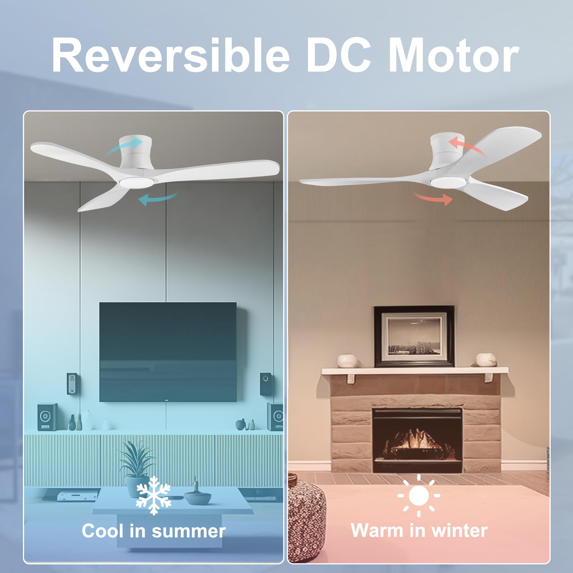 52In Smart Low Profile Ceiling Fans With Lights Remote,Quiet Dc Motor,Outdoor Indoor Flush Mount Ceiling Fan,Control With Wifi A