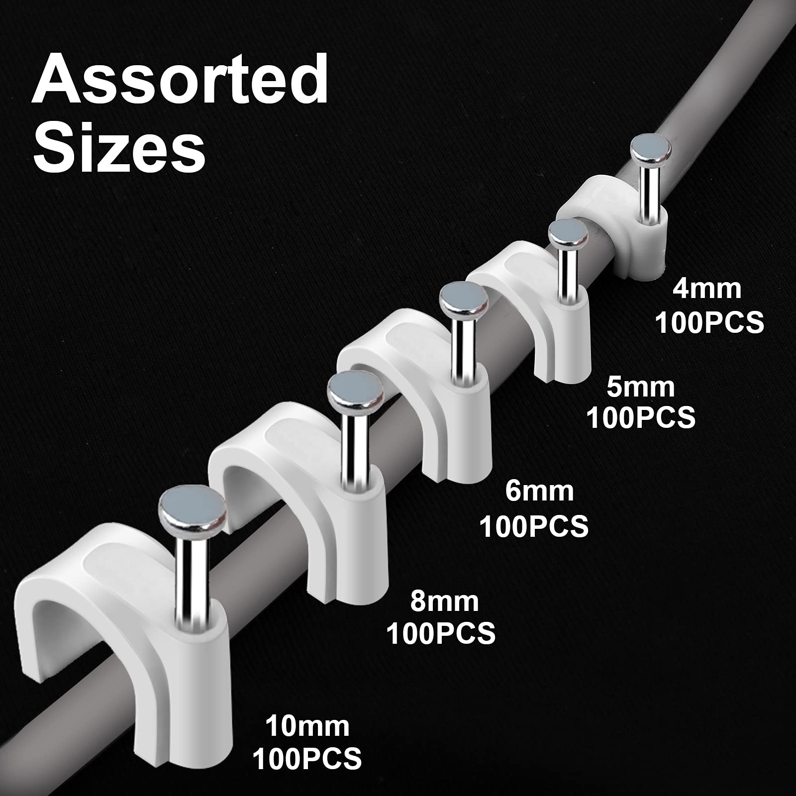 500Pcs Cable Clips With Steel Nail In Cable Clips White 4Mm 5Mm 6Mm 8Mm 10Mm For Rg6, Rg59, Cat6, Rj45 Cable Coax Cable, Etherne