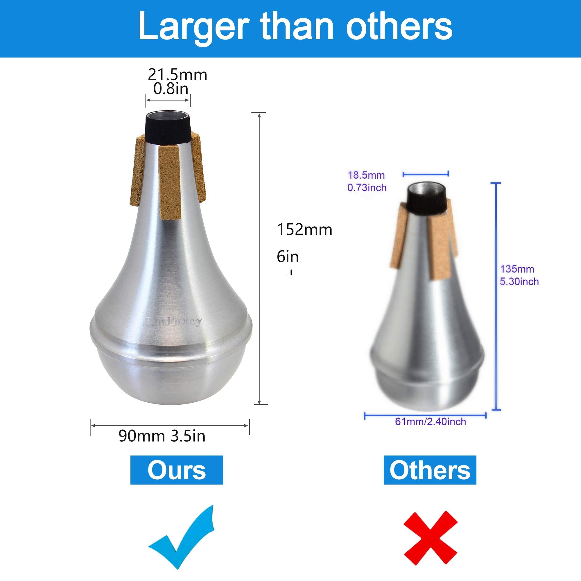 Lotfancy Trumpet Mute, Lightweight Aluminum Straight Mute For Jazz, 3.5''X6'' Trumpet Muffler Silencer, Excellent For Stage Perf