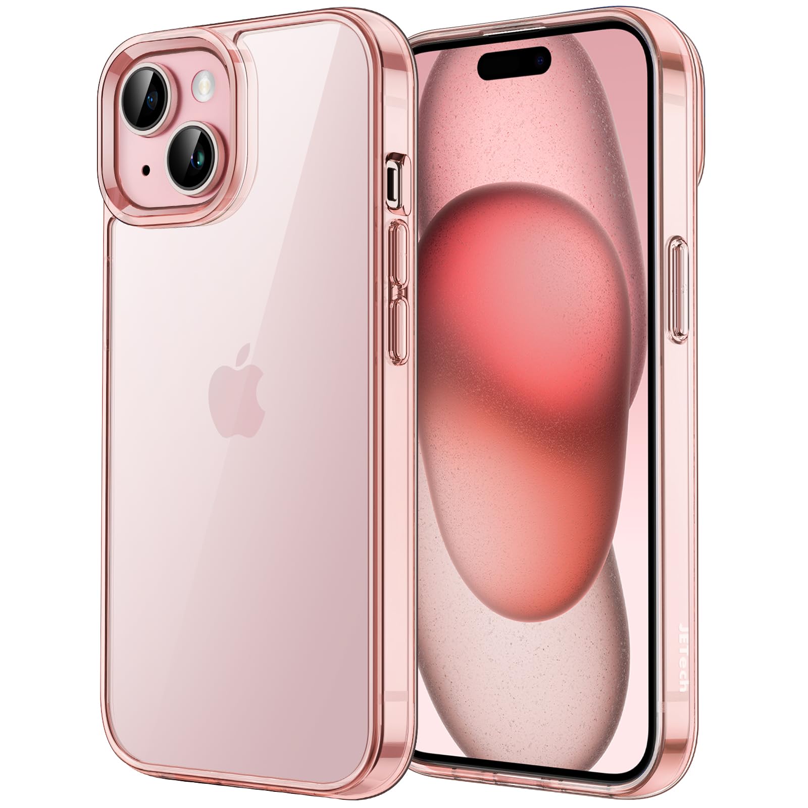 Jetech Case For Iphone 15 6.1 Inch, Non Yellowing Shockproof Phone Bumper Cover, Anti Scratch Clear Back (Pink)