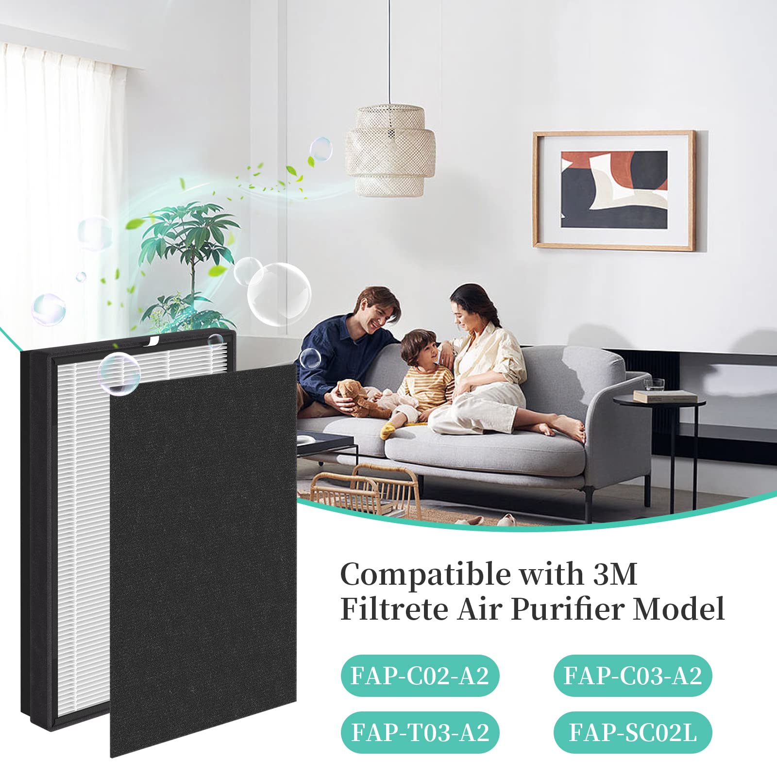 Xbww 3 Packs A2 F2 H13 True Hepa Replacement Filters Compatible With 3M Filtrete Room Air Purifi Er Models Fap C02 A2 Fap C03 A2