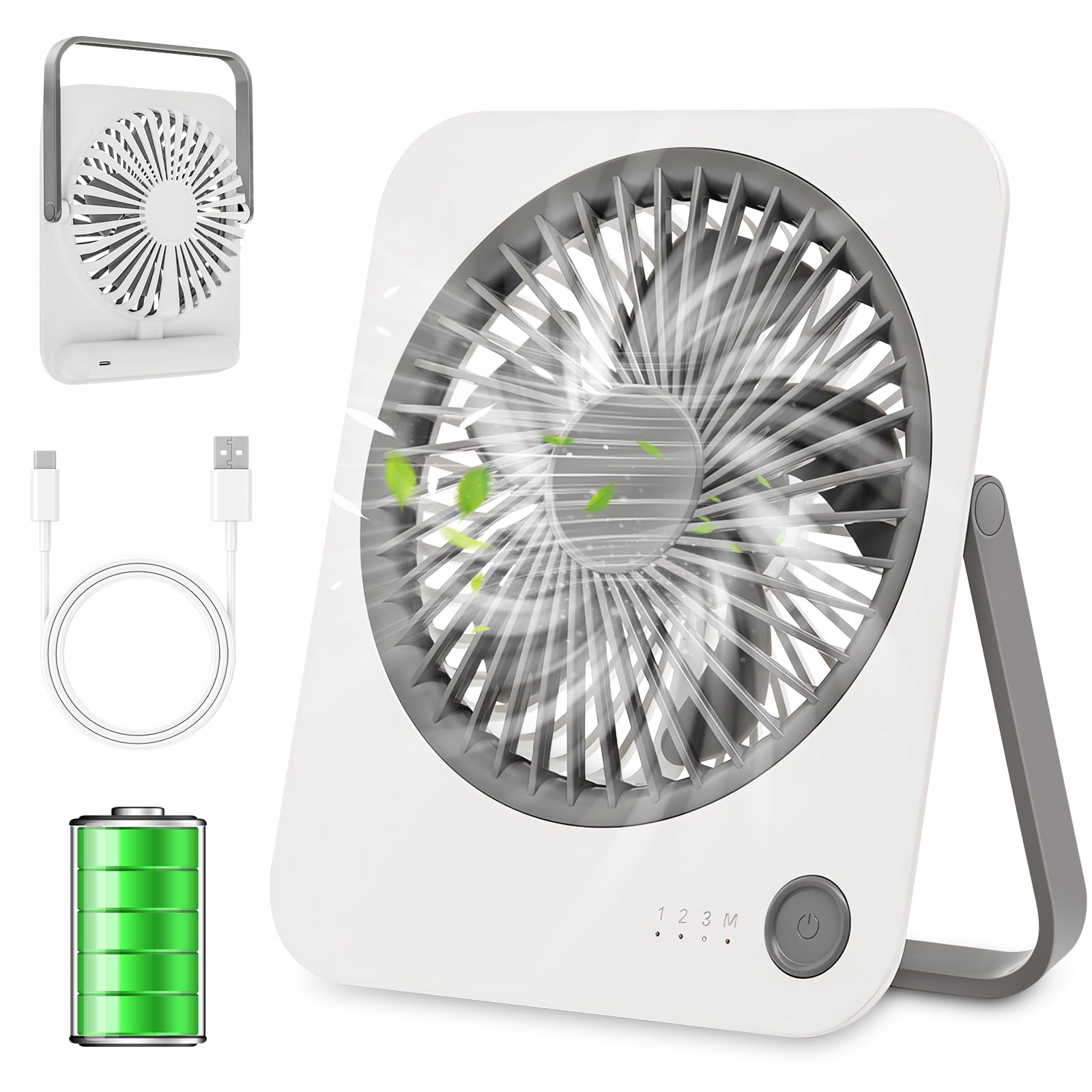 FITENOUGH Rechargeable Travel Fan - Ultra Slim & Quiet Personal Fan for Cruise 4 Speeds 180 Folding, Compact Cooling for Office 
