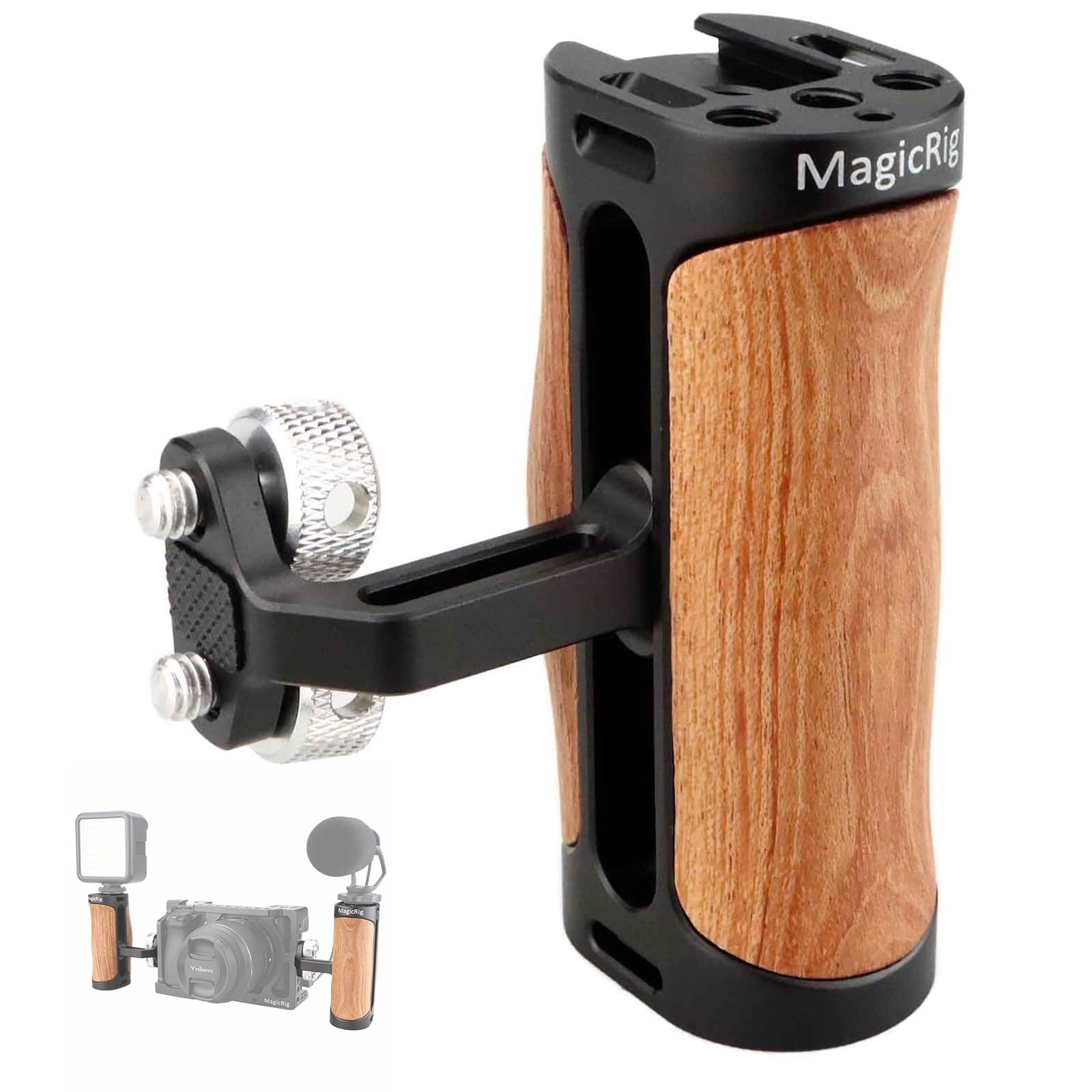 Magicrig Side Handle Wooden Handgrip With Two 1/4'' 20 Screws For Dslr Camera Vlog Camera Cage, Portable Mini Handle For Left/Ri