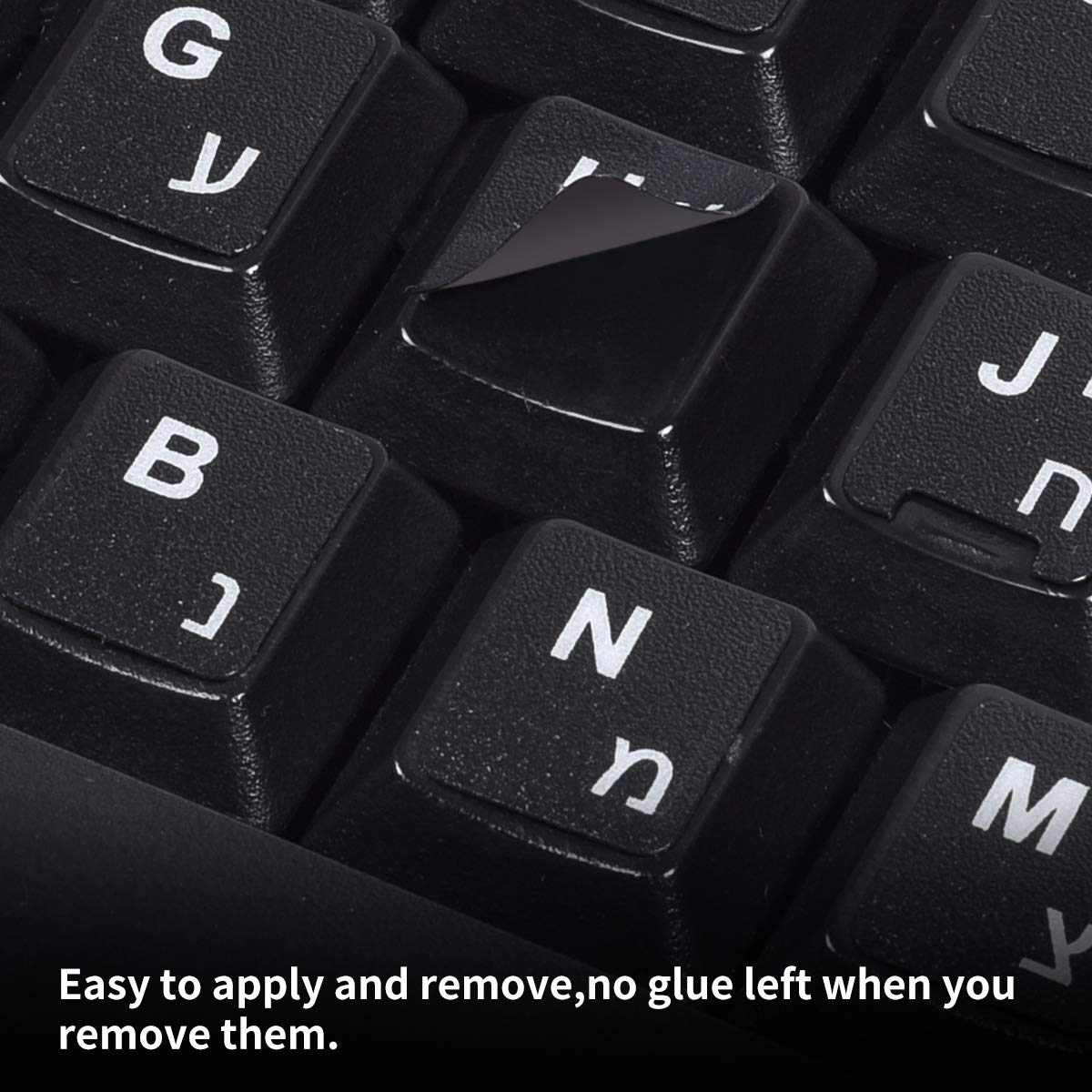 2Pcs Hebrew Keyboard Stickers, Hebrew English Keyboard Letters Replacement Sticker White Font On Black Background For Computer L