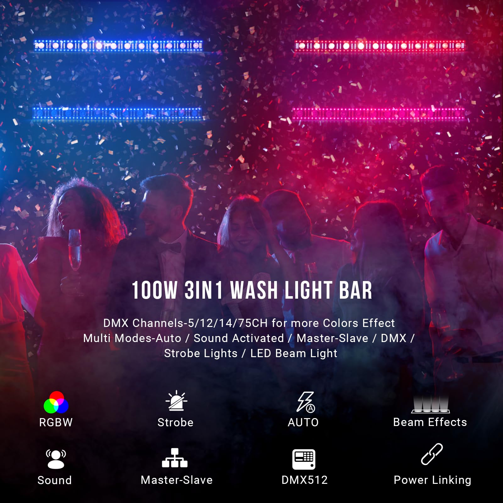 Lalucenatz Led Stage Wash Light Bar   40In 100W Dj Light Bar 3In1 Rgb Led Strobe Beam Lighting Effects Aluminum Alloy Dmx Contro