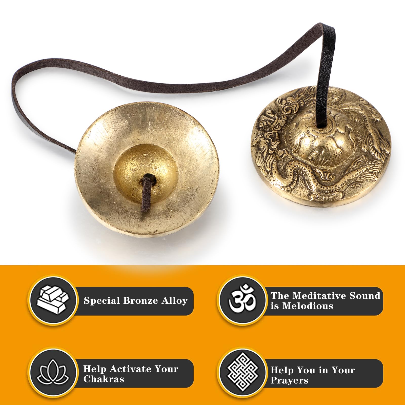 Boao Tibetan Tingsha Cymbals Meditation Chime Bells With Tibetan Drawstring Cloth Bag, 6.3 Cm Meditation Chime Bells, For Percus