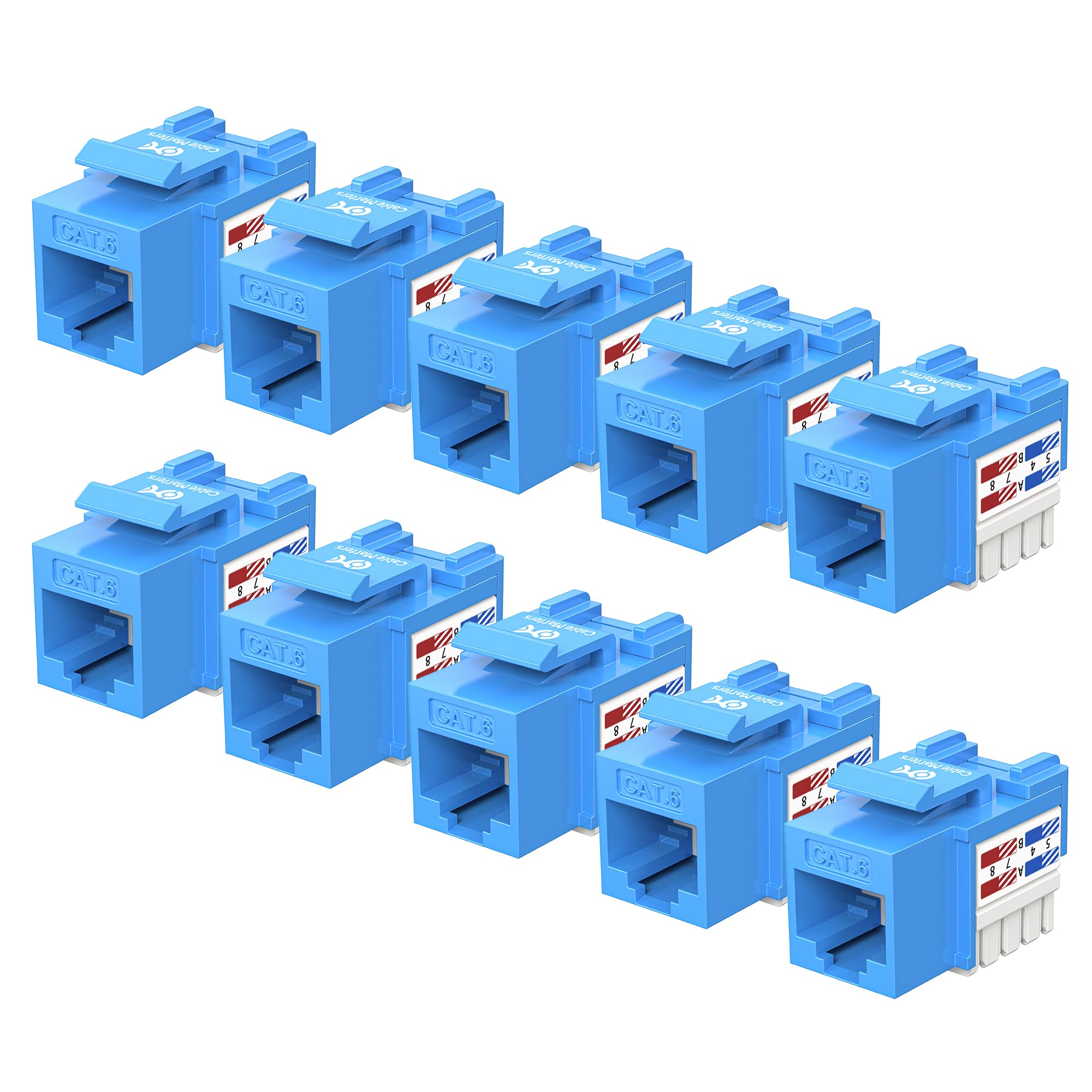 Cable Matters [UL Listed] 10 Pack 10Gbps Cat6 Keystone Jacks, RJ45 Keystone Jack, Ethernet Keystone Jack in Blue for Patch Panel and Wall Plate