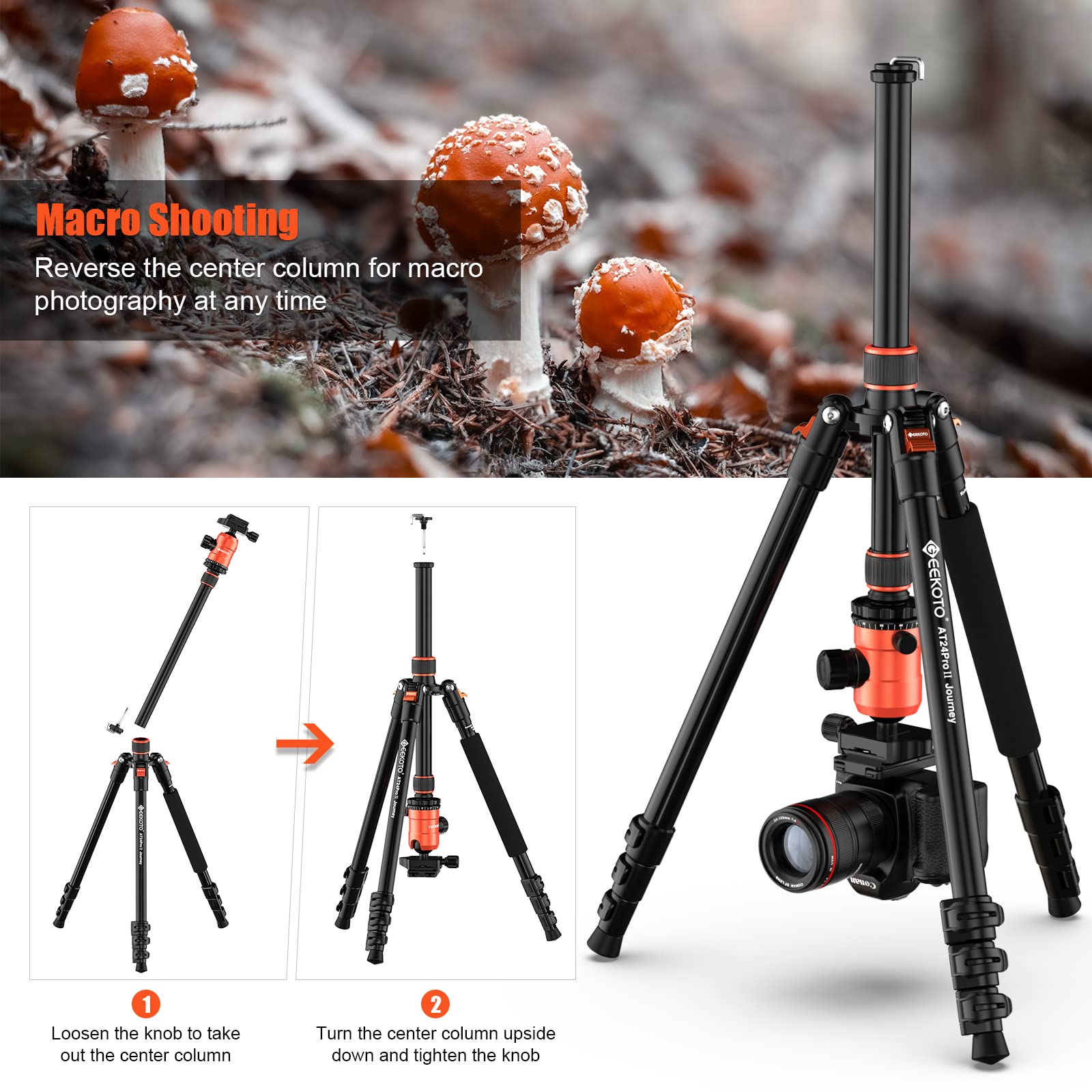 [Upgrade Version] Geekoto 77'' Tripod, Aluminum Camera Tripod Monopod, Foldable Dslr Tripod For Travel, Compact Tripod With 360 Panorama Ball Head Quick Release Plate For Travel And Work