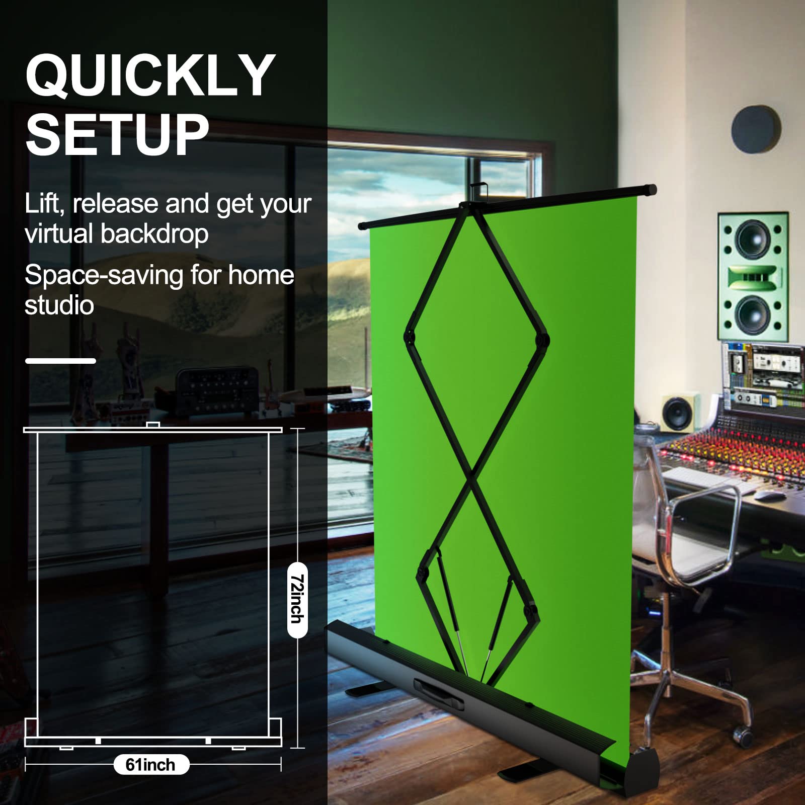 Emart Upgrade Green Screen, 61X72In Collapsible Chroma Key Panel For Background Removal, Portable & Retractable Wrinkle Resistant Backdrop With Stand For Streaming, Photographic Studio, Tiktok