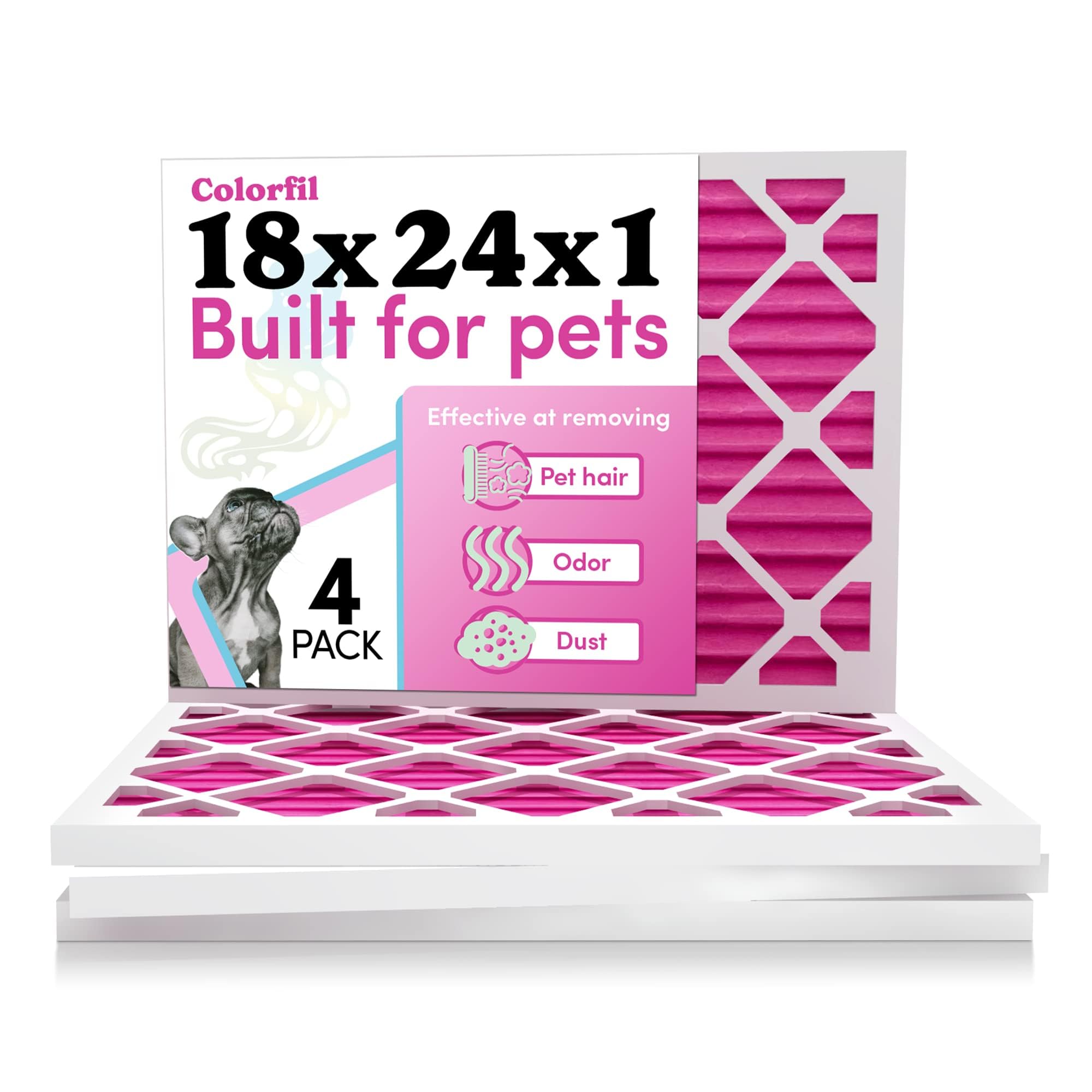 18X24X1 Air Filter By Colorfil | Color Changing Filters For Cat And Dog Odor | Merv 8 Furnace Ac Filter For Pet Hair And Dust |