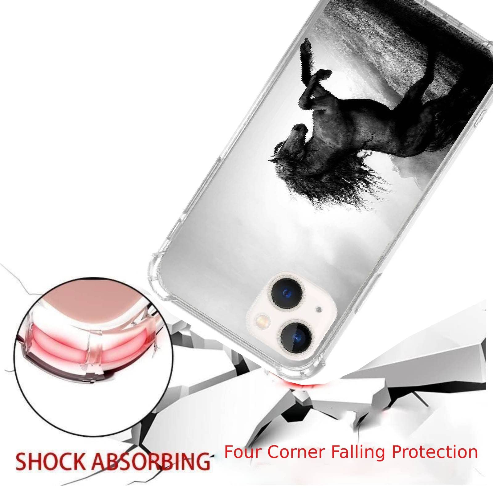 Black Horse Phone Case Compatible With Iphone 13, Cool Exquisite Horse Case For Iphone 13, Unique Trendy Tpu Bumper Protective C