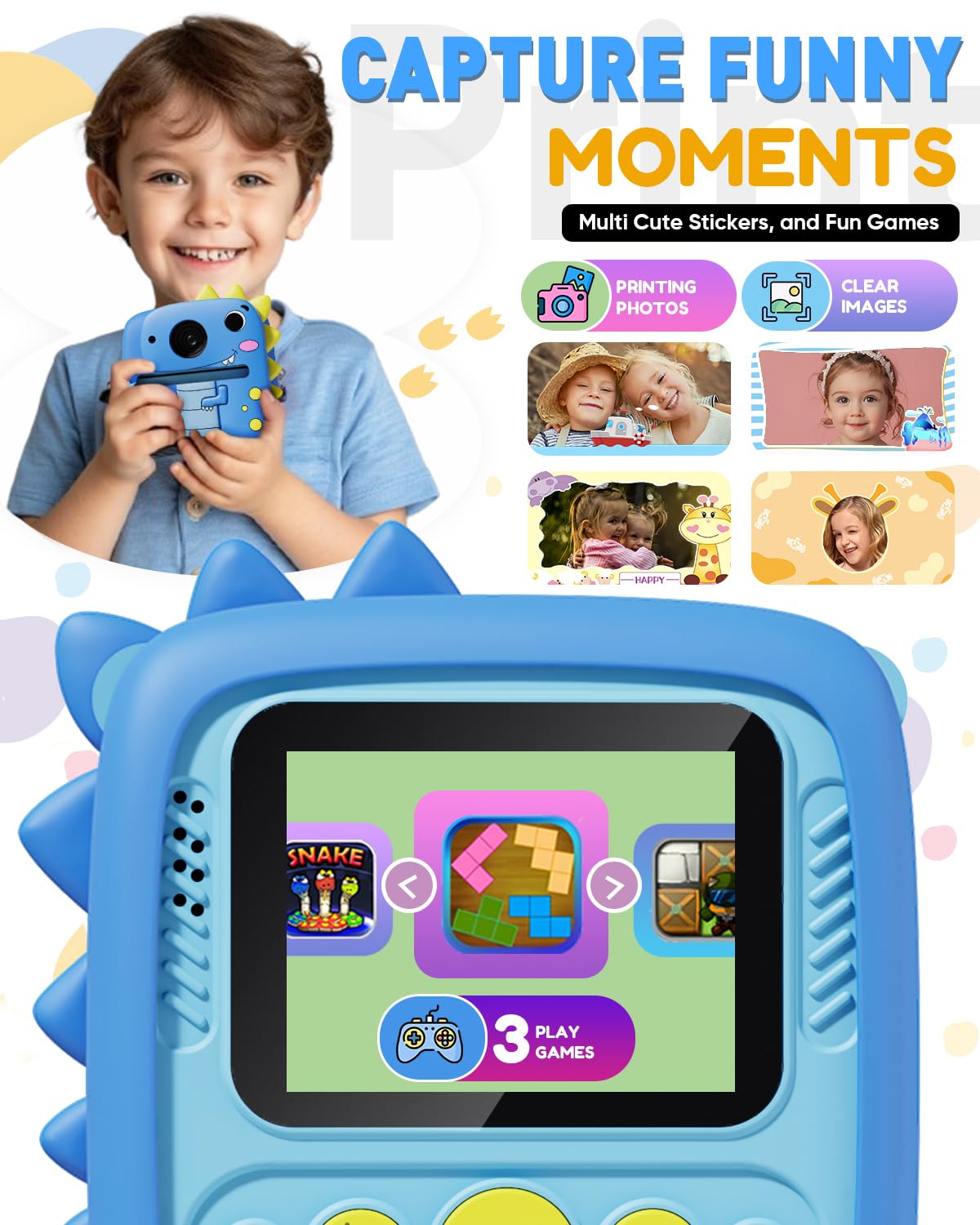 Prysyedawn Kids Camera Instant Print, Christmas Birthday Gifts For Kids Age 3 8, 1080P Digital Camera With Silicone Cover, Toddl