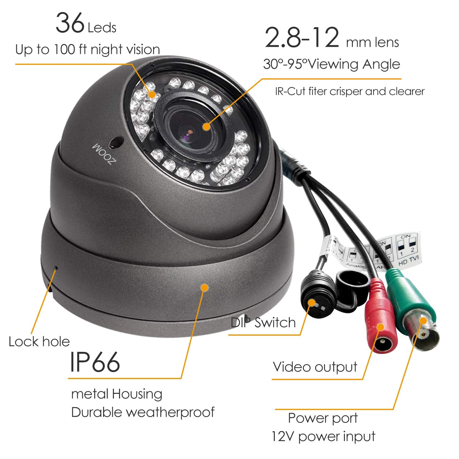 Analog Cctv Camera Hd 1080P 4 In 1 (Tvi/Ahd/Cvi/Cvbs) Security Dome Camera Outdoor, 2.8Mm 12Mm Manual Focus/Zoom Varifocal Lens,