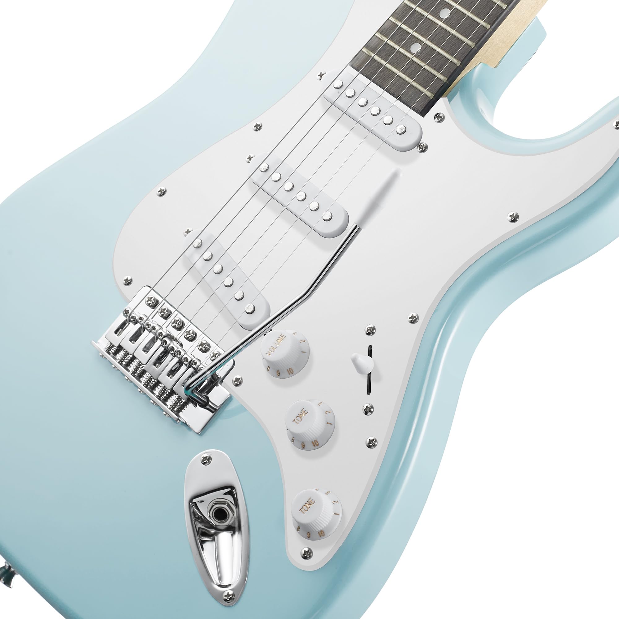 Ashthorpe 39 Inch Electric Guitar (Light Blue Silver), Full Size Guitar Kit With Padded Gig Bag, Tremolo Bar, Strap, Strings, Ca