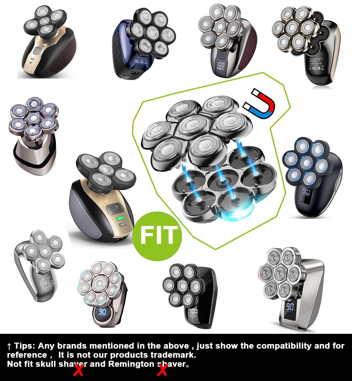 Solasky Universal Magnetic 7 Blades Head Compatible With Freedom Shaver. Head Shaver Replacement Heads, Head Shaver Replacement