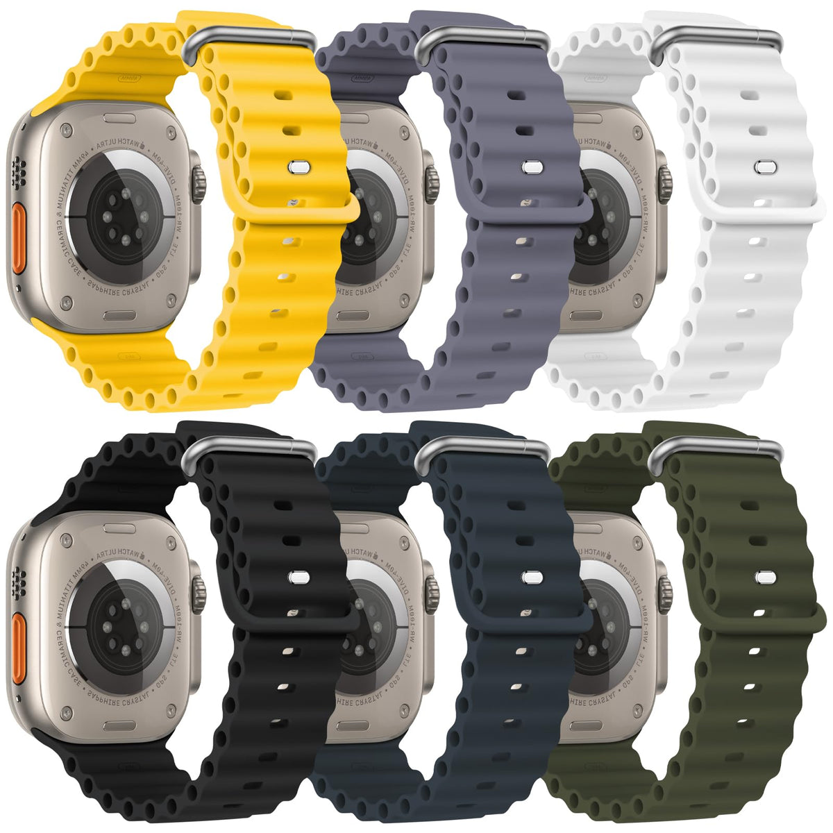 6 Pack Ocean Band Compatible With Apple Watch Band Ultra 49Mm For Women Men, Silicone Adjustable Sport Band With Metal Buckle Fo