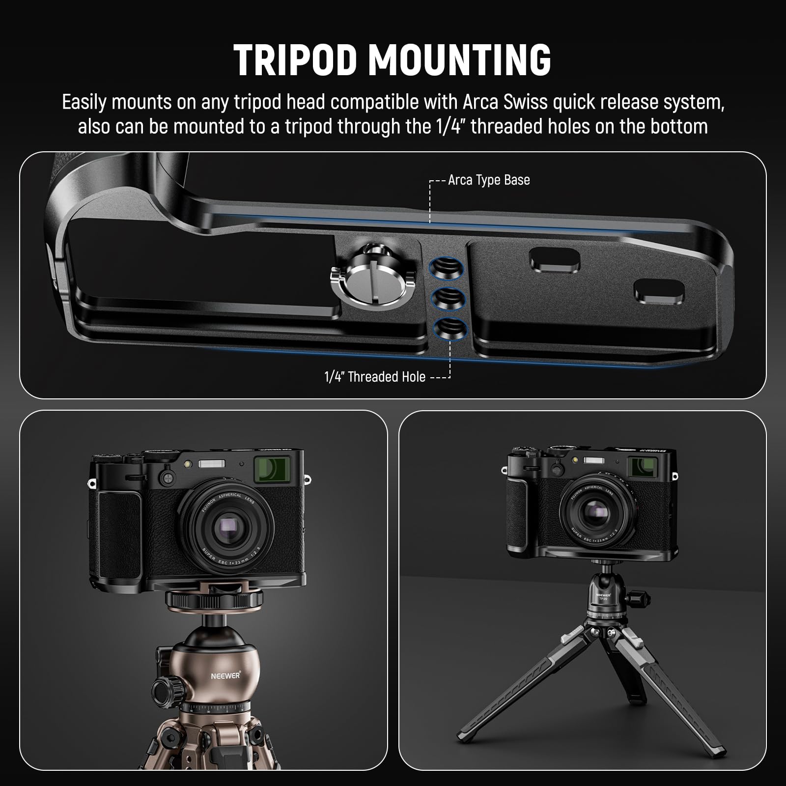 Neewer X100Vi Baseplate For Fujifilm X100Vi X100V, Formfitting Retro Camera L Shape Bracket With Handgrip, L Plate Compatible Wi