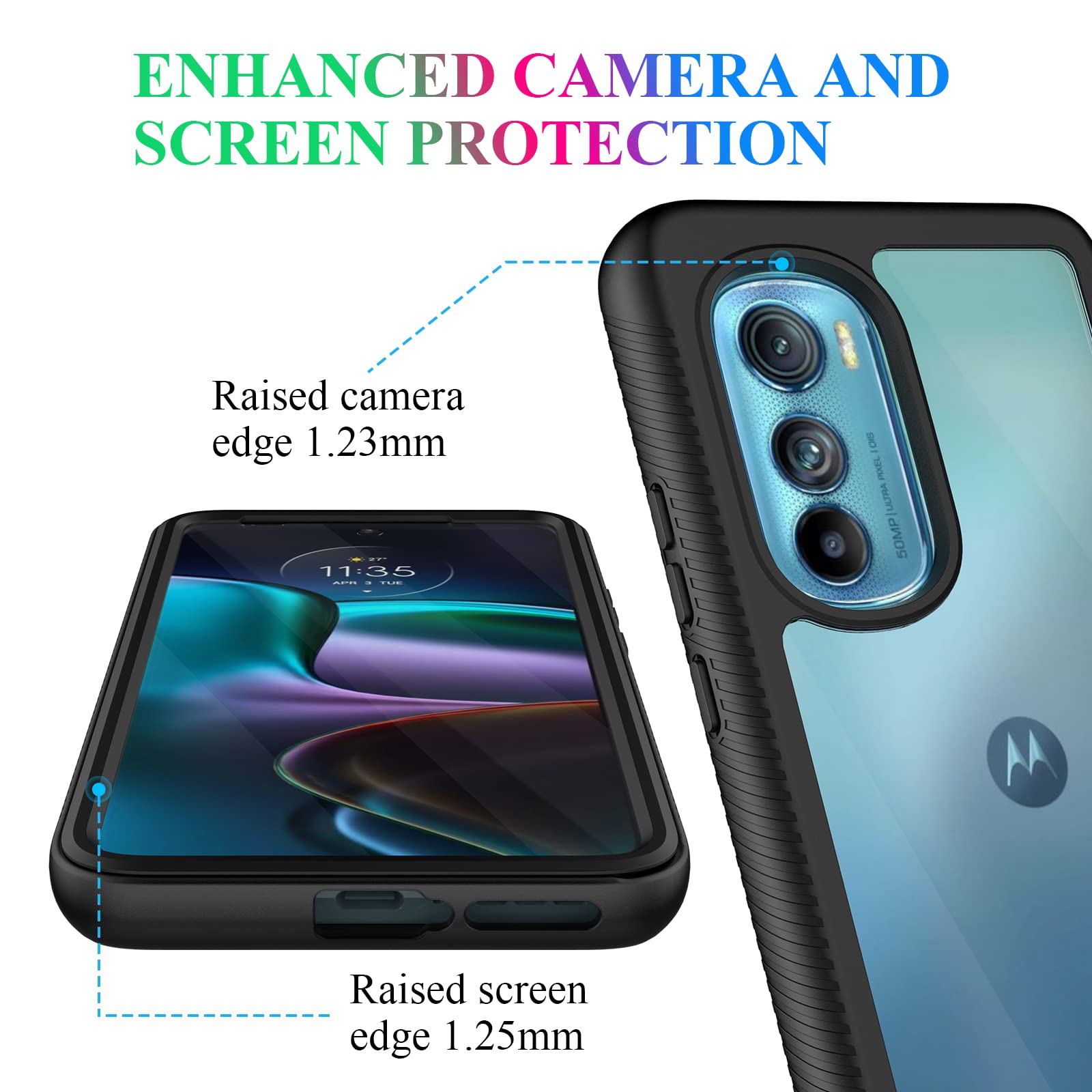 Wahhle Compatible With Motorola Edge 2022 Case, Built In Screen Protector Full Body Shockproof Slim Fit Bumper Protective Phone