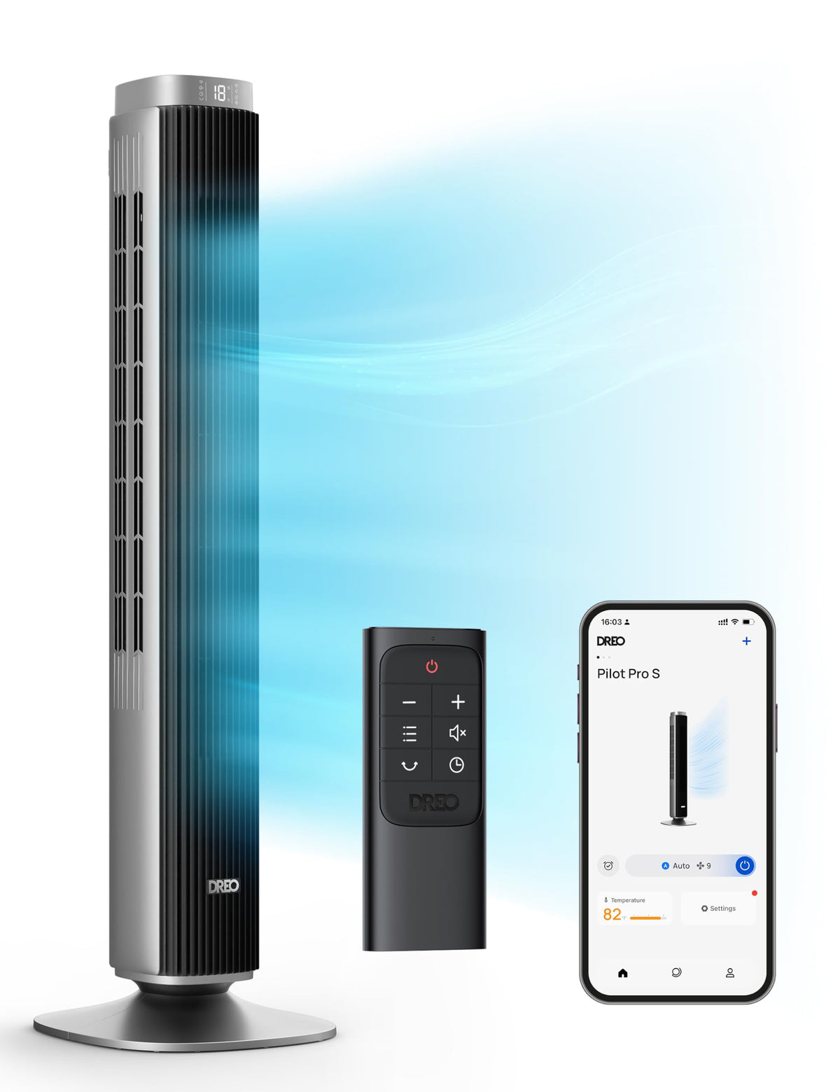 Dreo Tower Fan For Bedroom, Smart Bladeless Fan With 12 Speeds 4 Modes Dc Motor, 27Ft/S Velocity, 90 Oscillating, 12H Timer, 42'