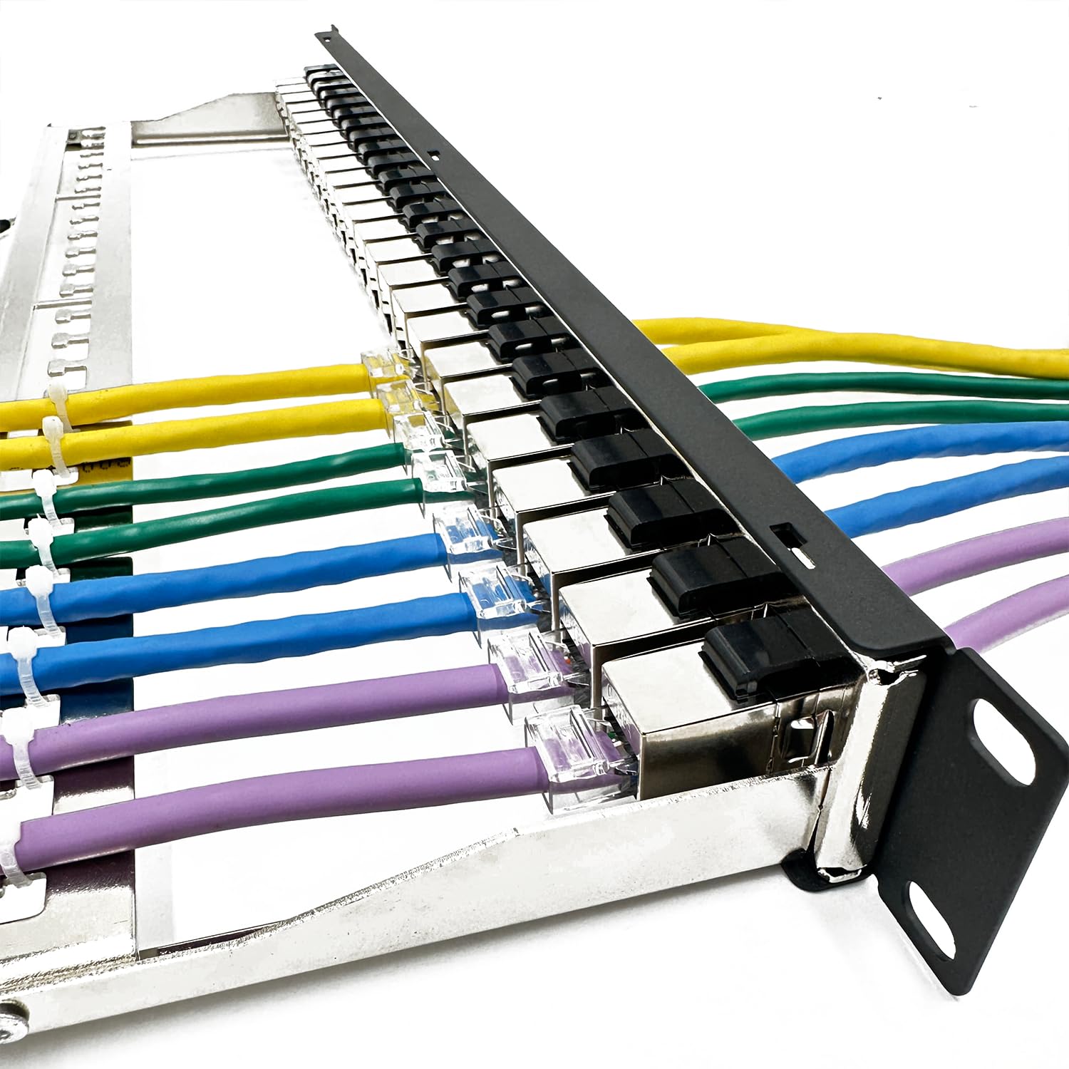 Ets 24 Port Cat6A Ftp Shielded 1U Patch Panel 19 Inch Loaded W/Tool Less Keystone Jacks Rackmount Or Wallmount