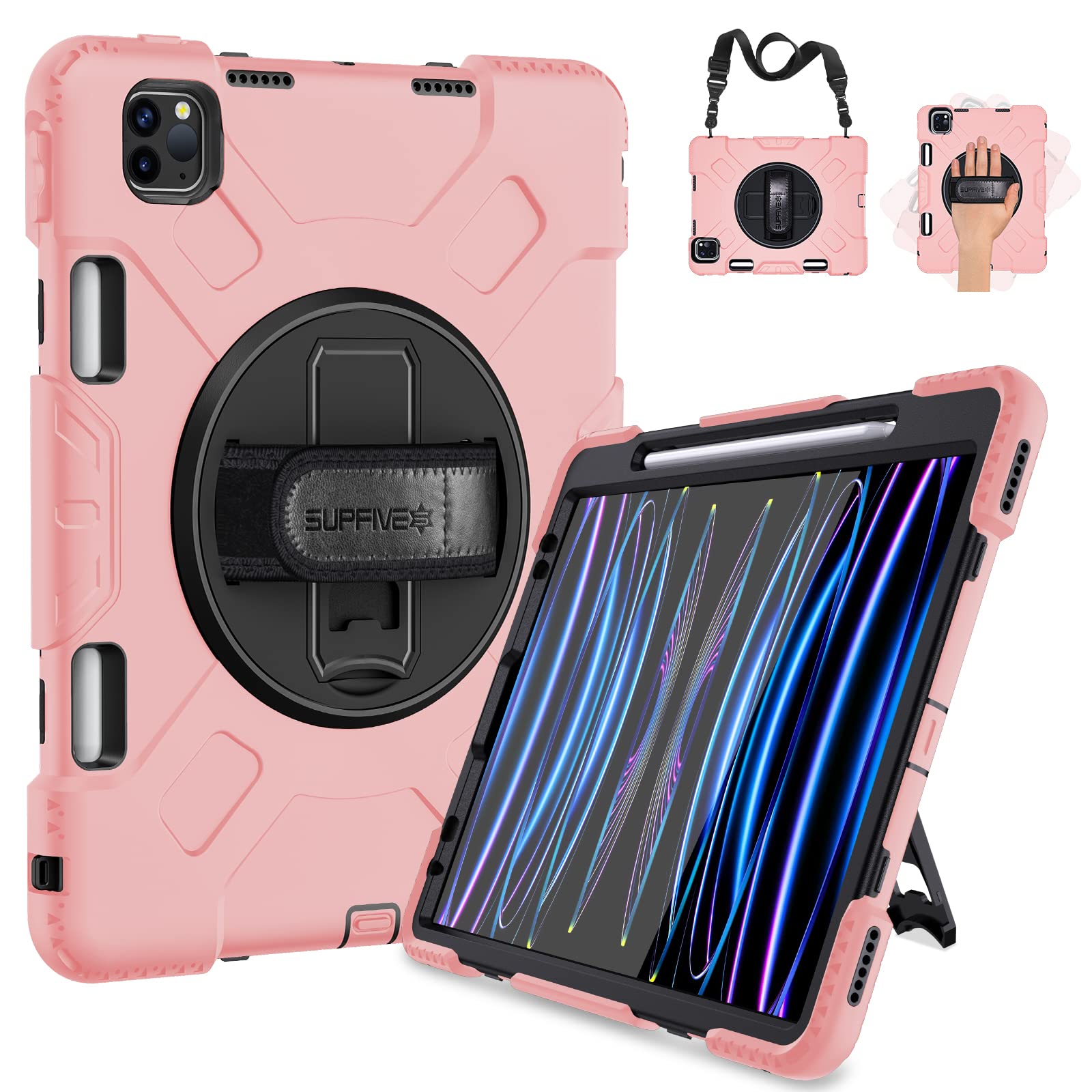 Supfives Case For Ipad Pro 11 2022: Military Grade Shockproof Silicone Case For Ipad Pro 11 4Th Generation  Shoulder Strap  Hand