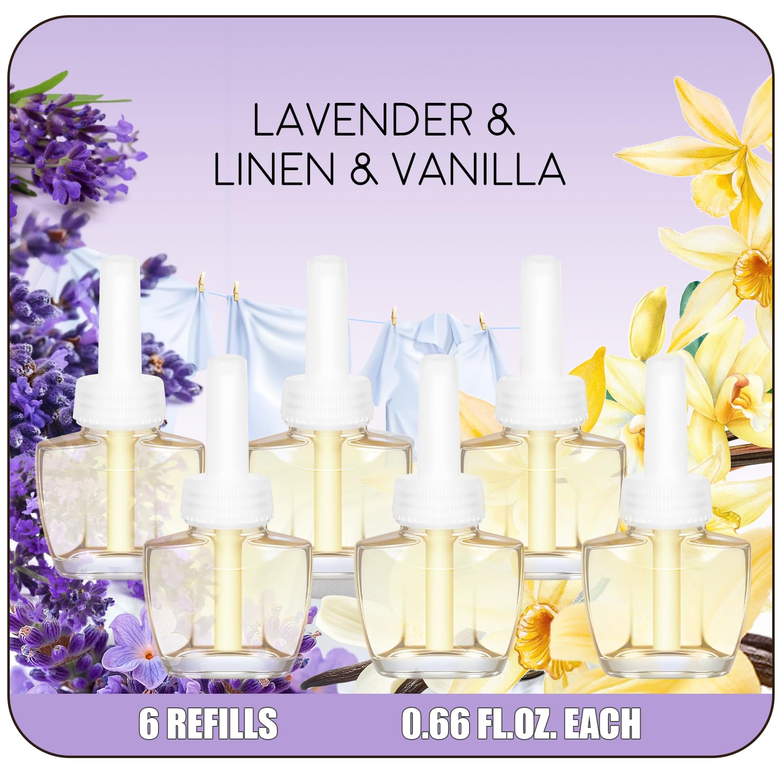 Plug in Air Freshener Refills, Wall Plug In Refill 6 Count, Lavender, Linen & Vanilla, Summer Scents, 3.96 Fl Oz, Air Fresheners