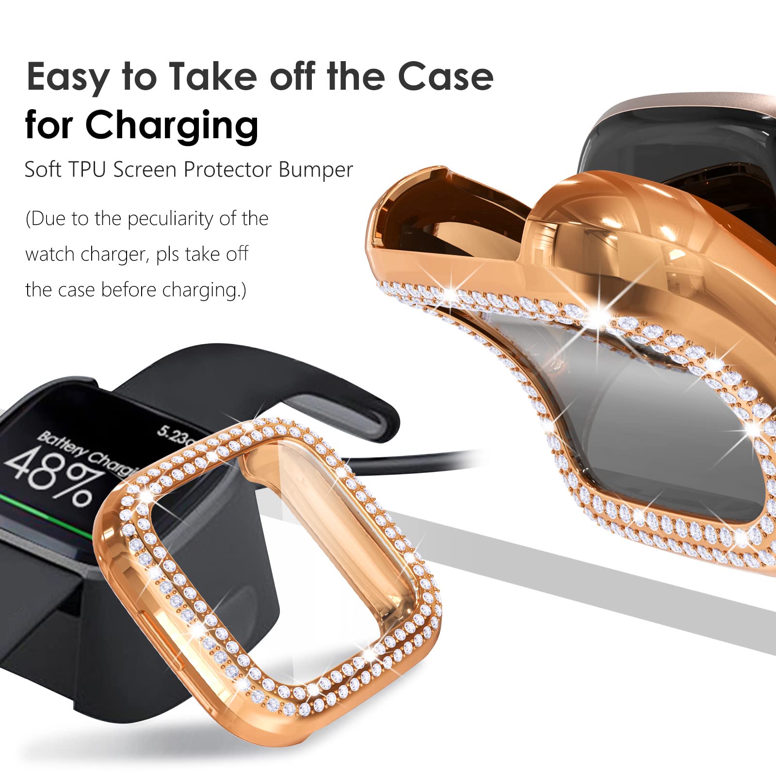 Fullife 3 Pack Tpu Bumper For Fitbit Versa 2, Crystal Diamond Bling Cases Hd Full Protective Case Cover Scratch Resistant Shock