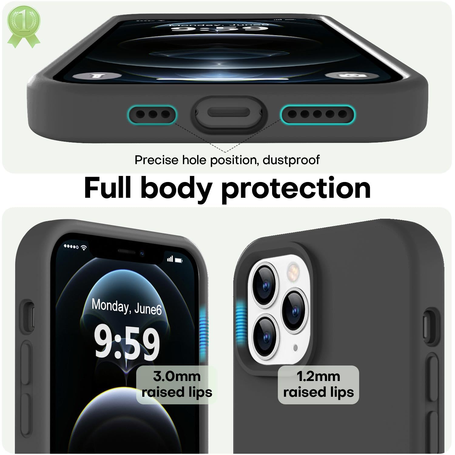 LOVE 3000 iPhone 12 Pro Max Liquid Silicone Full-Body Heavy Duty Protection Phone Case Black