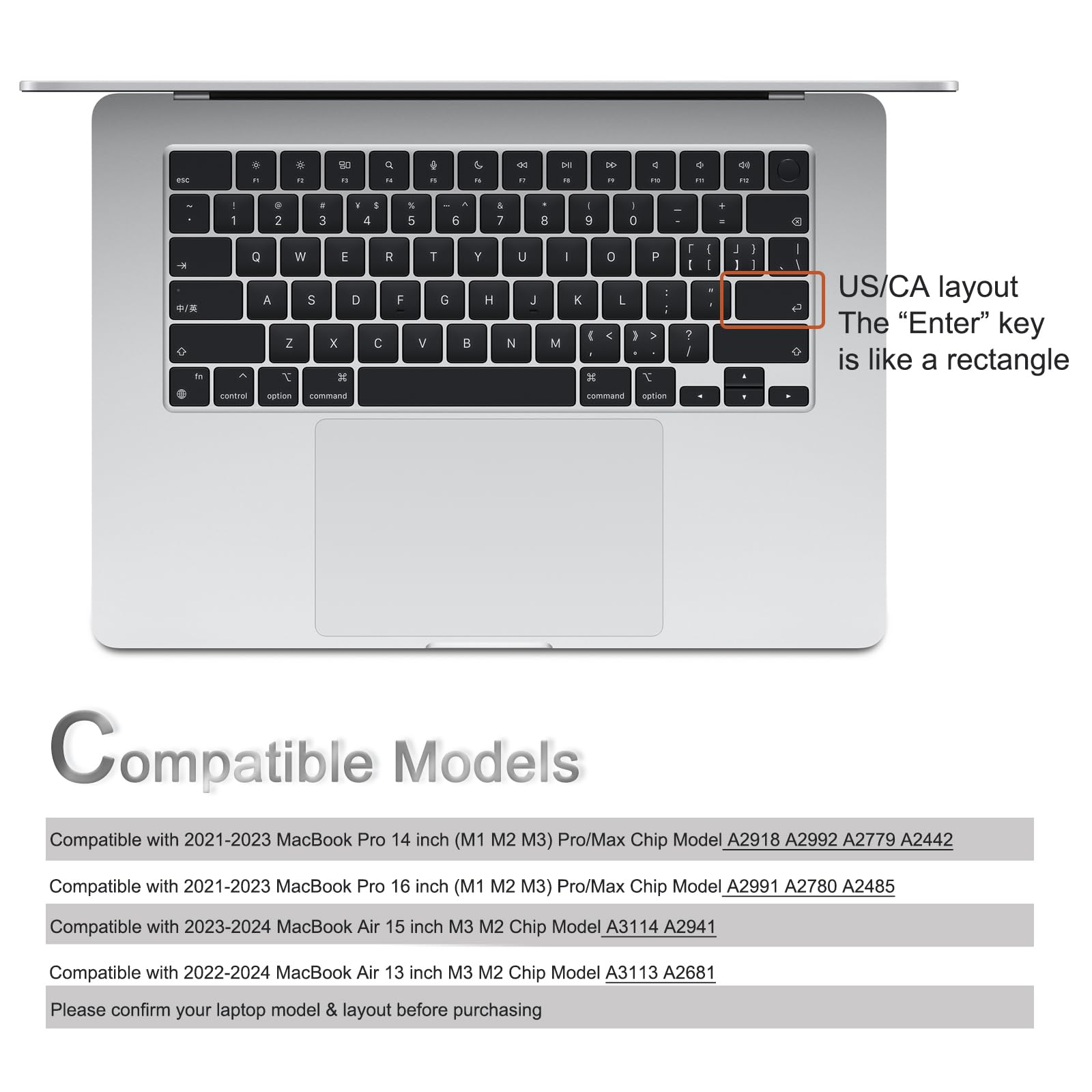 Keyboard Cover Skin For 2024 2021 Macbook Air & Pro/Max With M3 M2 M1 Chip 15.3'' 13.6'' 14.2'' 16.2 Inches A2941 A2681 A3114 A3