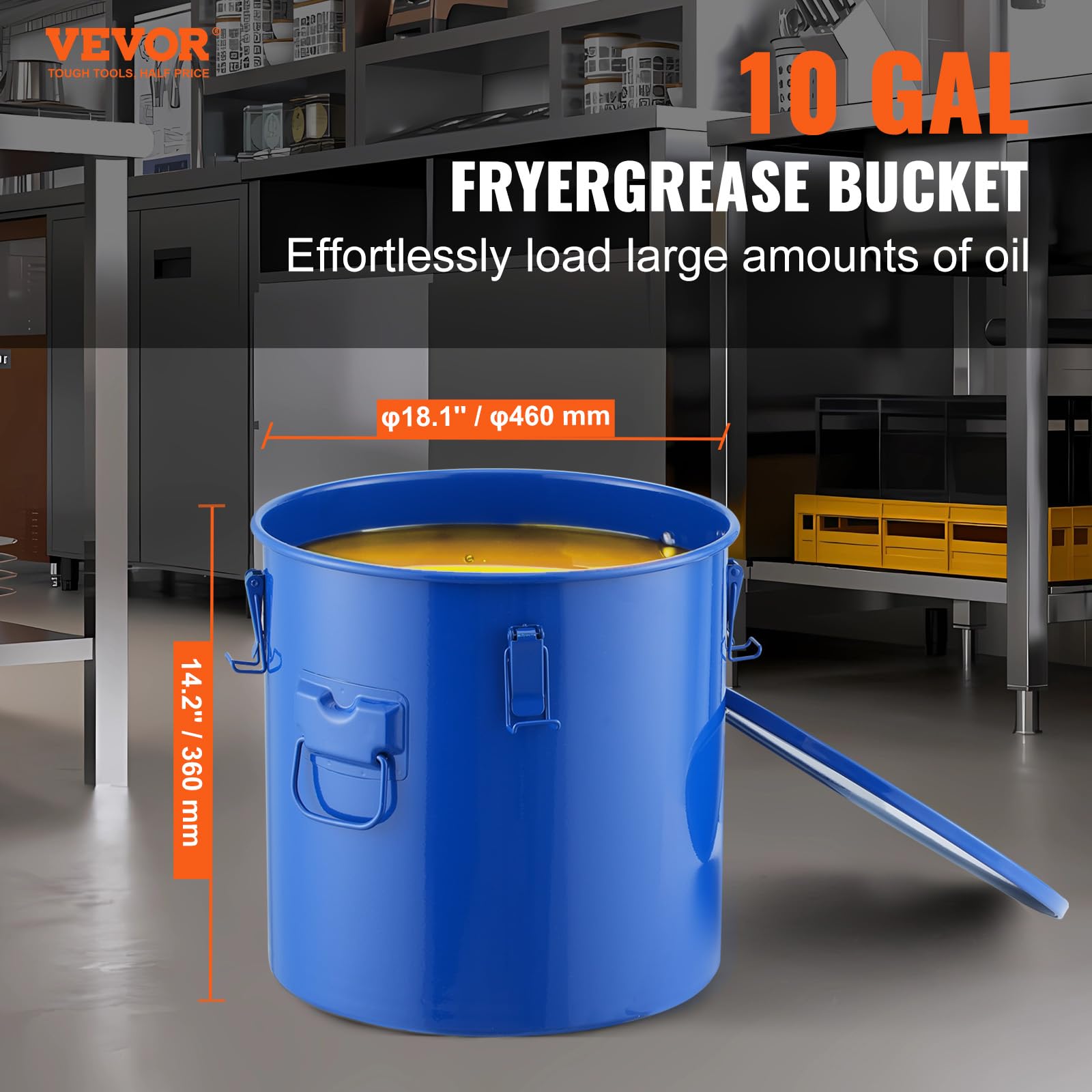 Vevor Fryer Grease Bucket, 8 Gal Oil Disposal Caddy Carbon Steel Fryer Oil Bucket With Rust-Proof Coating, Oil Transport Contain
