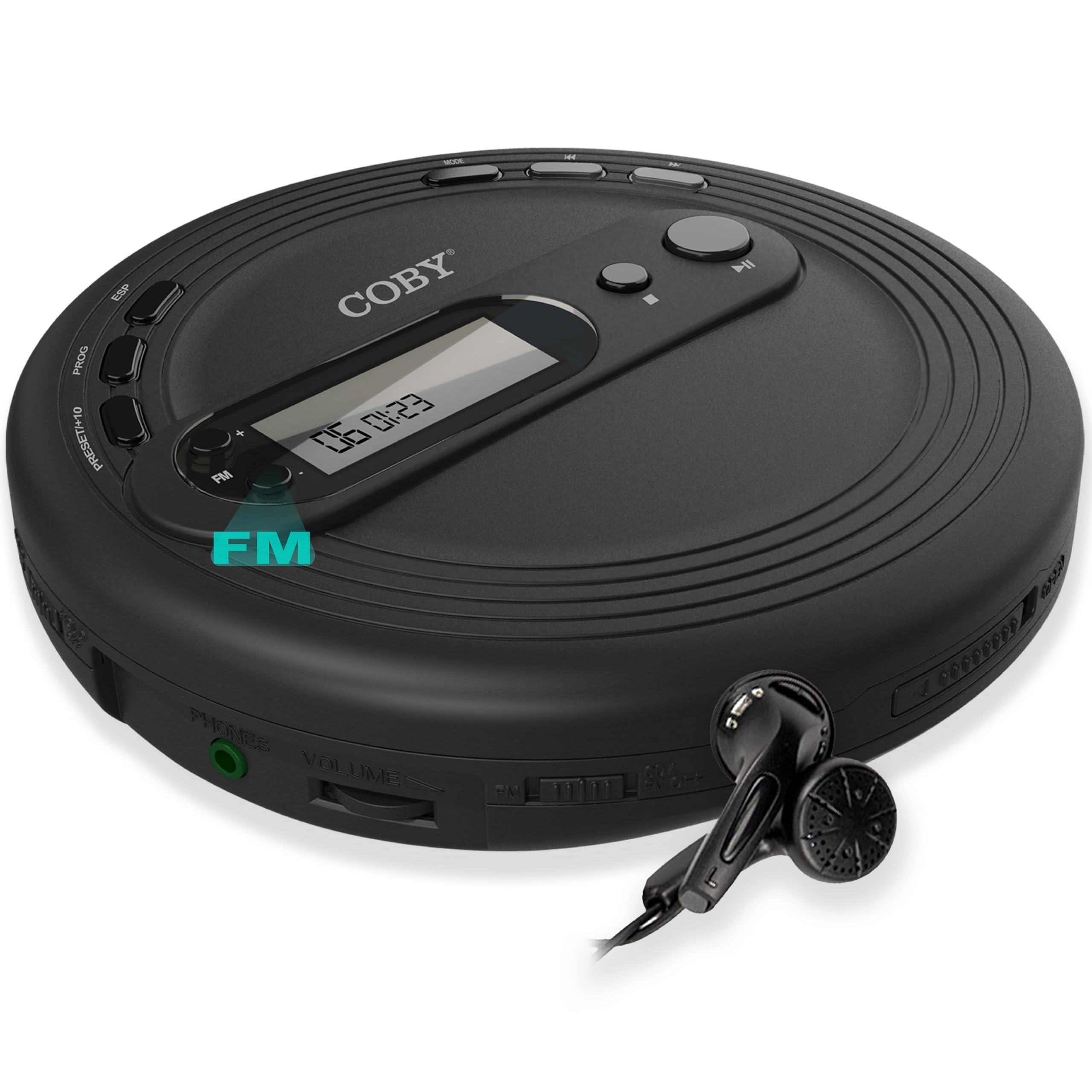 Coby Portable Cd Player With Earbuds, Fm Radio & Mp3 | Skip Protection, Lightweight & Shockproof Music Compact Disc Player | Por