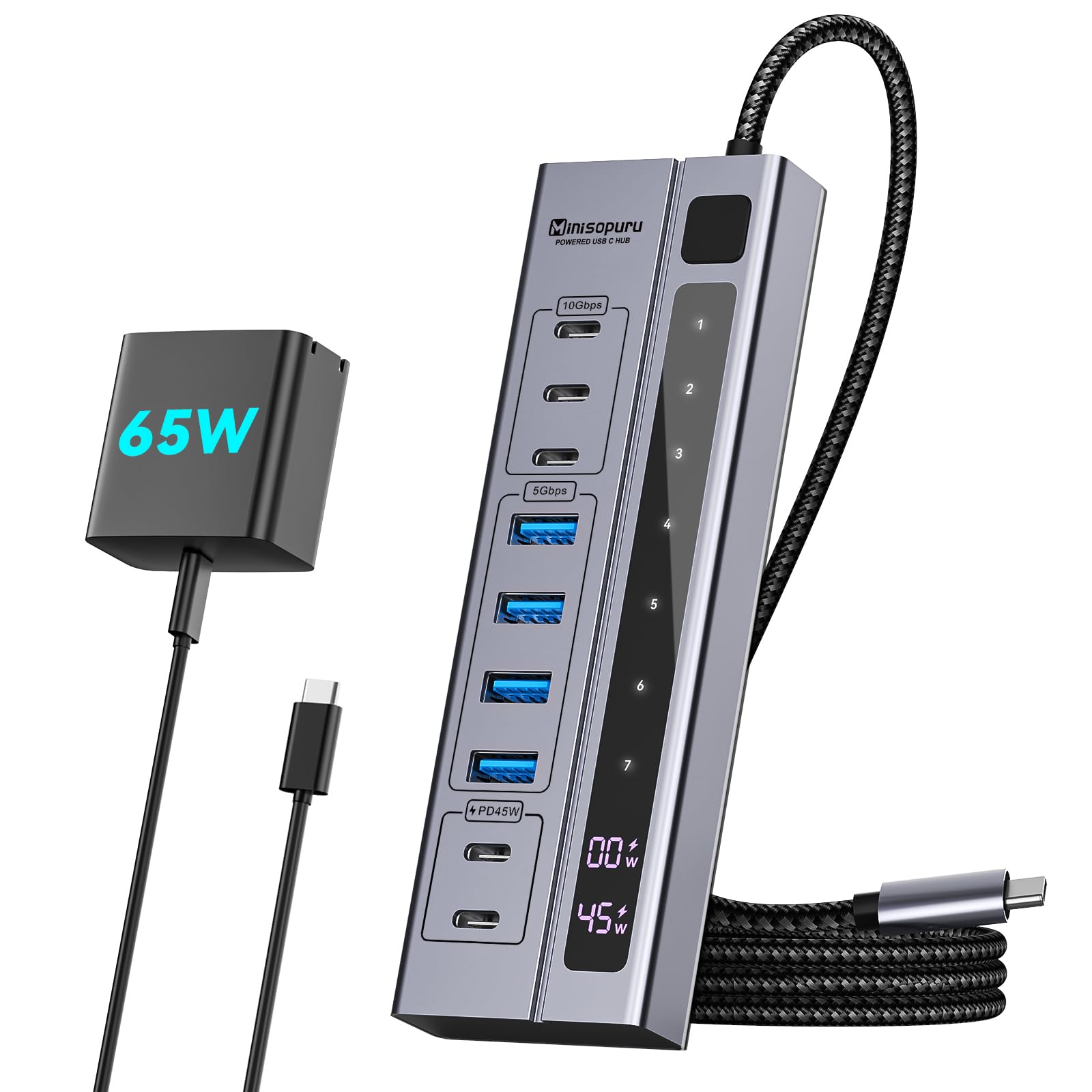 Minisopuru Powered Usb C Hub   Support Max 45W Charging With 65W Usb C Power Adapter, 10Gbps, Usb C To Usb C Hub Charging For Me