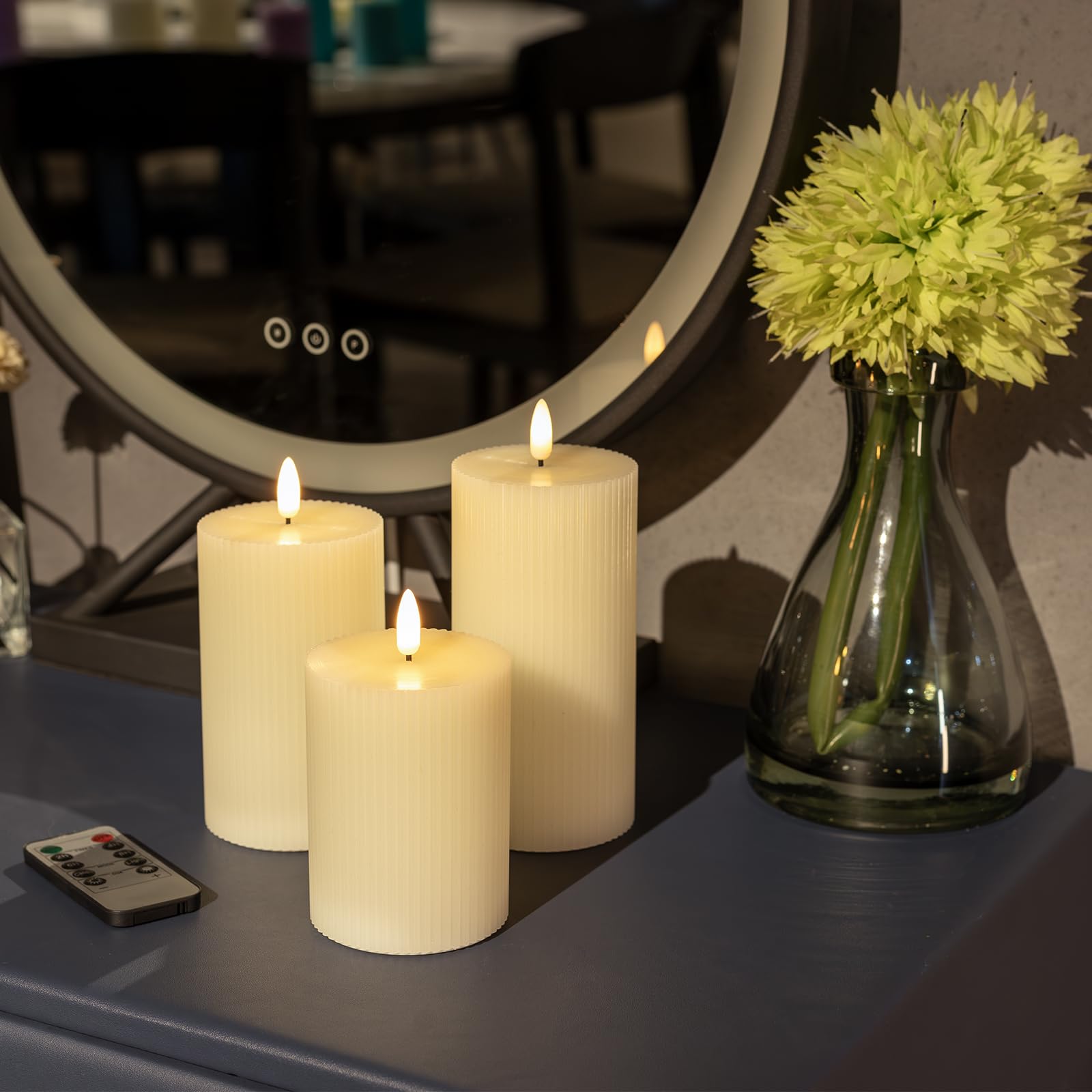 Angelloong Battery Operated Candles With Remote, Real Wax Flameless Candles With Flickering Flame, Pillar Led Electric Timer Can