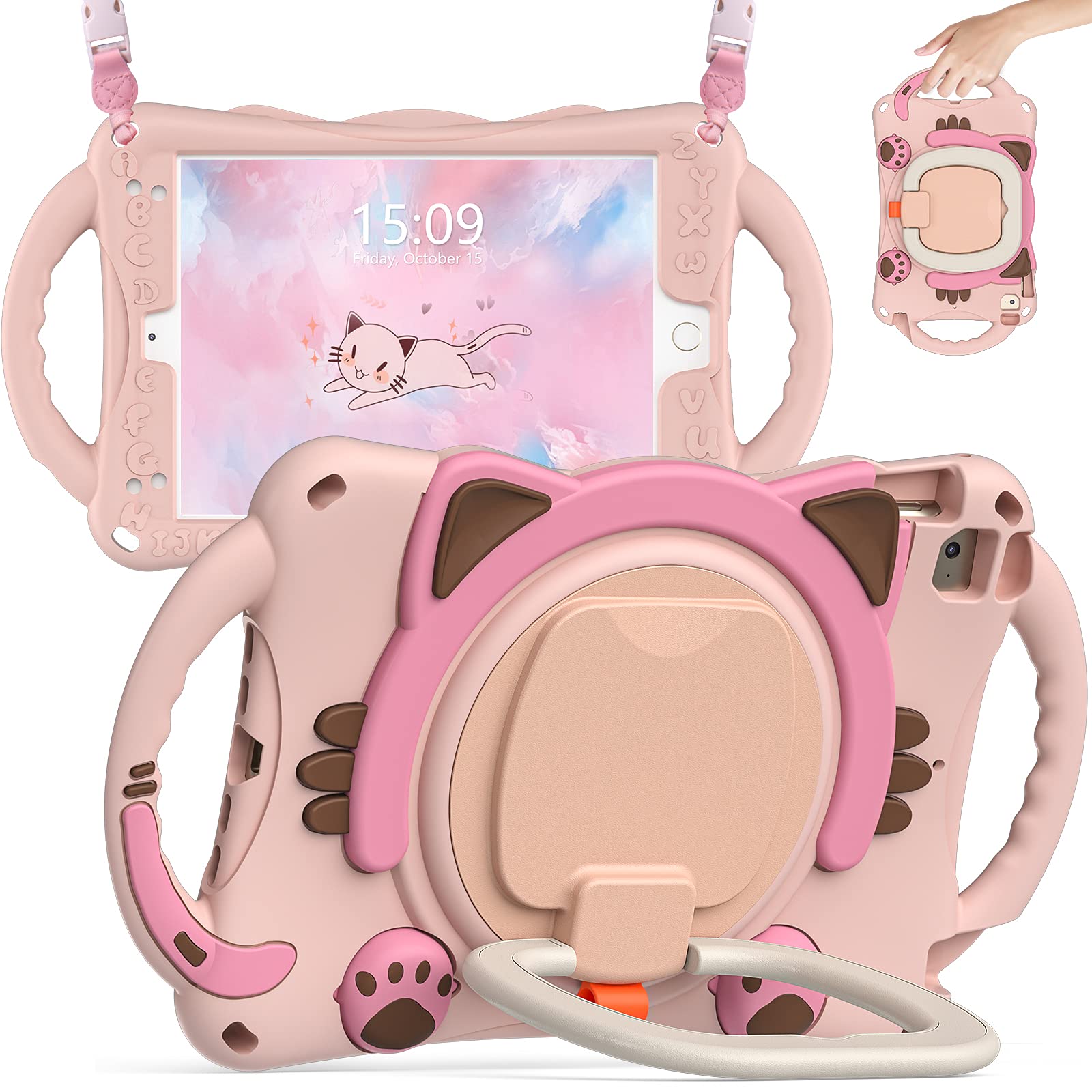 Batyue Case For Ipad Mini 5/4/3/2/1, Ipad Mini Case For Kids With Rotating Stand/Pencil Holder/Carrying Strap, Non Toxic & Eco F