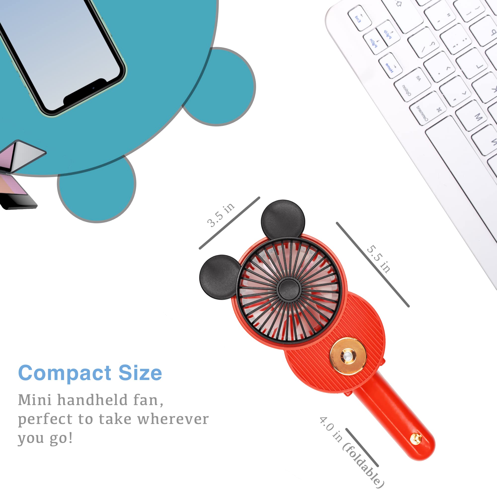 Lacovia Cute Mickey Misting Mini Fan, Handheld Portable Usb Rechargeable Fan With 3 Adjustable Speeds, Foldable Personal Fan For