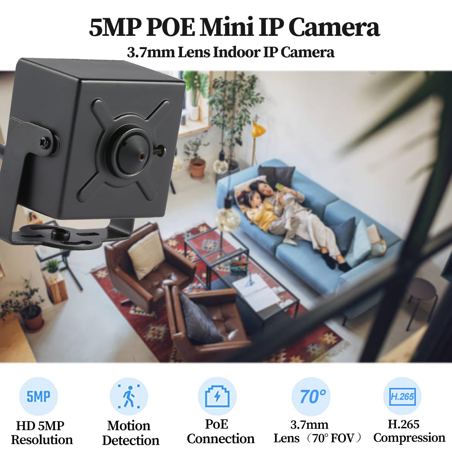 Revodata 5Mp Poe Ip Mini Camera, Ultra Hd 2880X1620P, 3.7Mm Lens(70Fov), Small Camera H.265 Surveillance Motion Detection, Pc/Ph