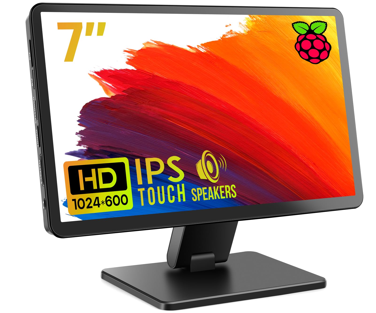 Roadom Touch Screen Monitor With Case, 7 Raspberry Pi Screen, Ips Fhd 1024  600,Responsive And Smooth Touch,Dual Built In Speake