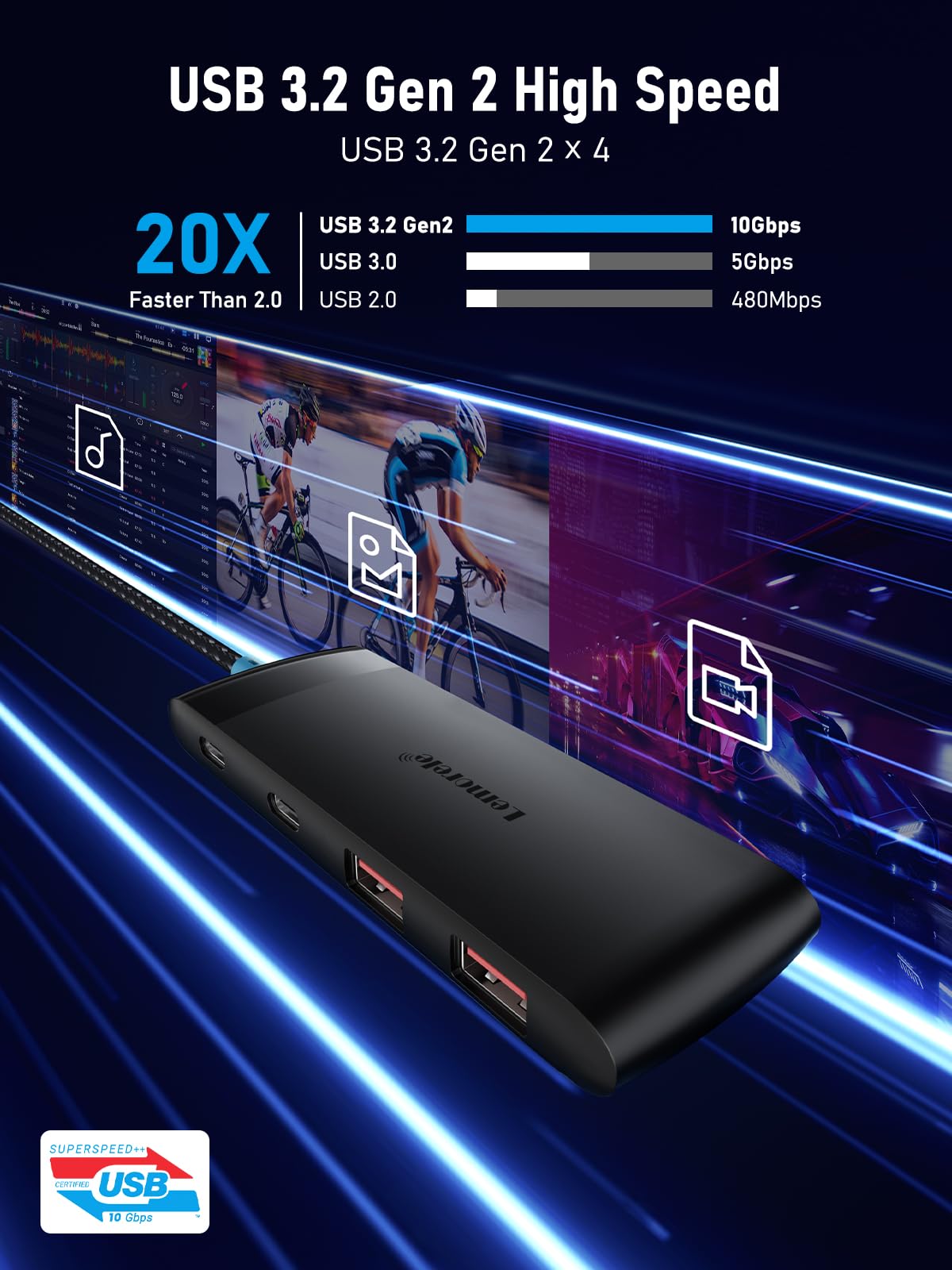 Usb C Hub With 10Gbps 2 Usb 3.2 & 2 Usb C 3.2, 5V 3A Charging Port, Usb Port Extender For Macbook Pro/Air, Acer Aspire, Hp Dell