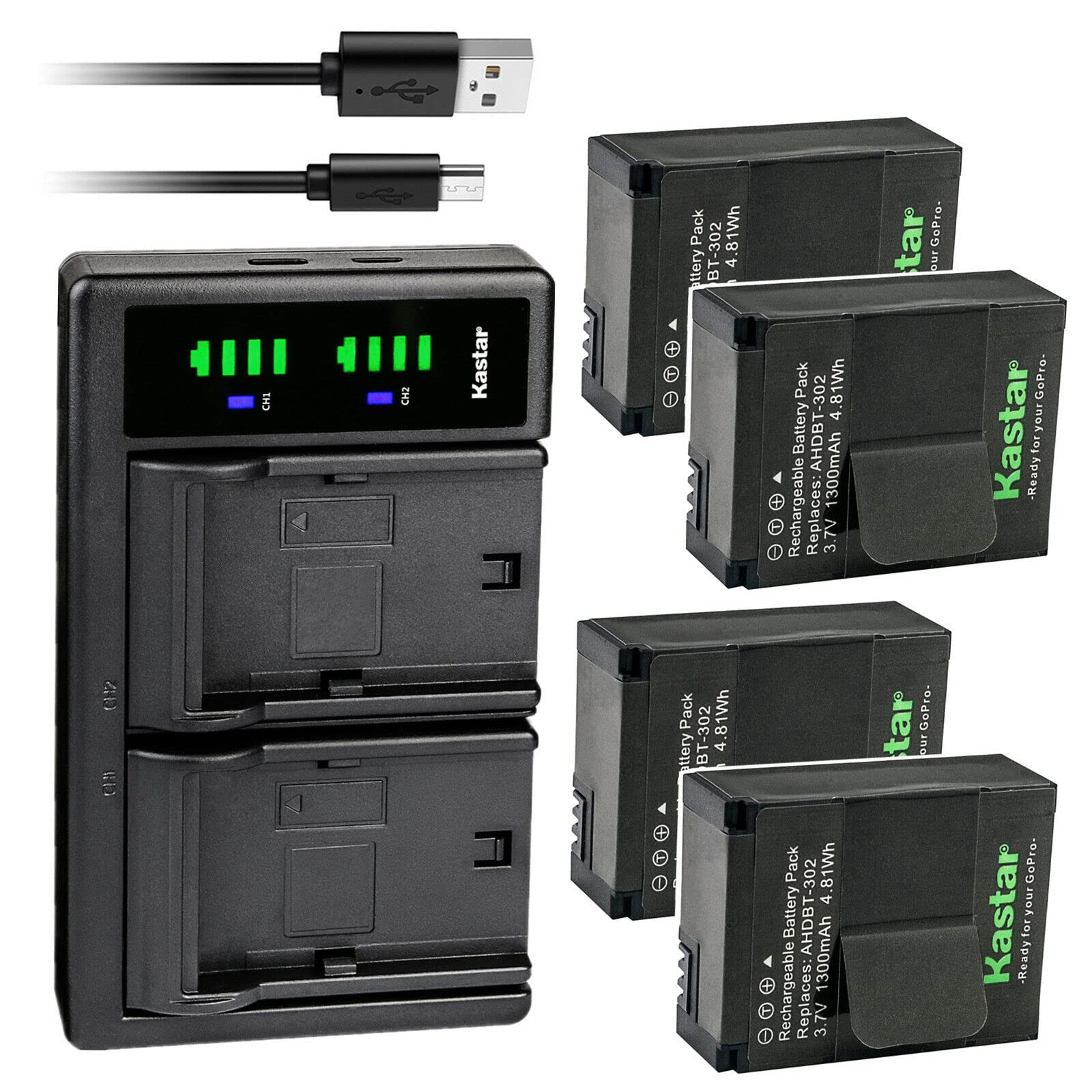 Kastar 4-Pack Battery and LTD2 USB Charger Replacement for Suptig Diving Light High Power Dimmable Waterproof LED Video Light, S